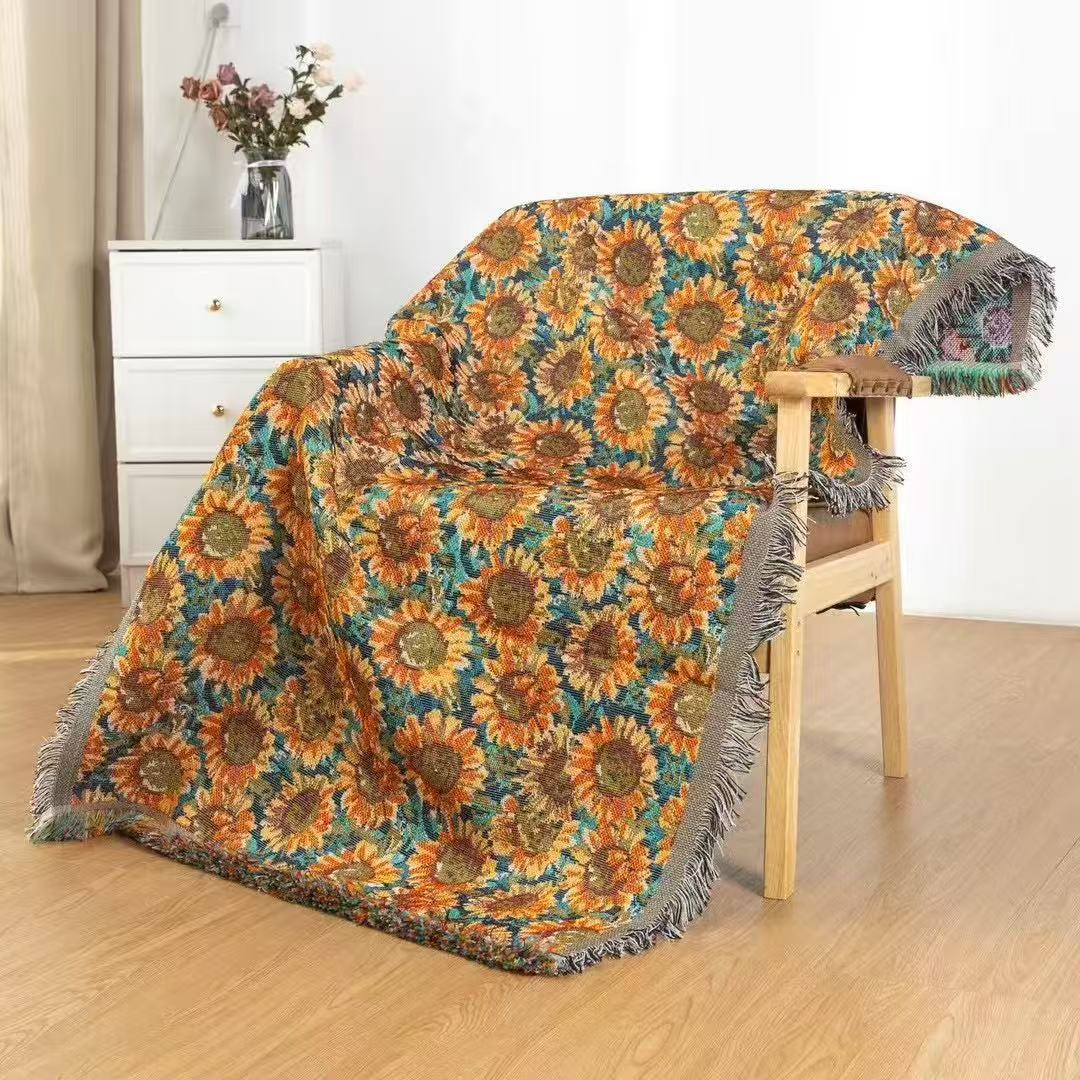 【向日葵】80*180沙发巾盖毯亲肤柔软沙发垫流苏多功能防滑简约