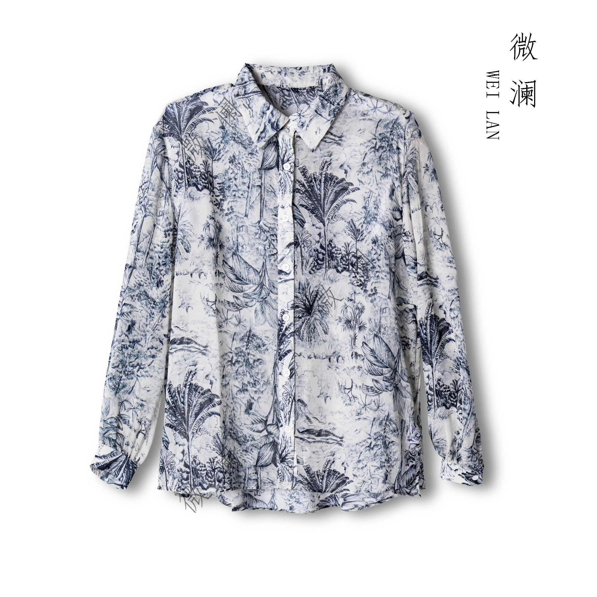 春夏气质时尚百搭桑蚕丝宽松碎花长袖女士设计感上衣CX5267-1