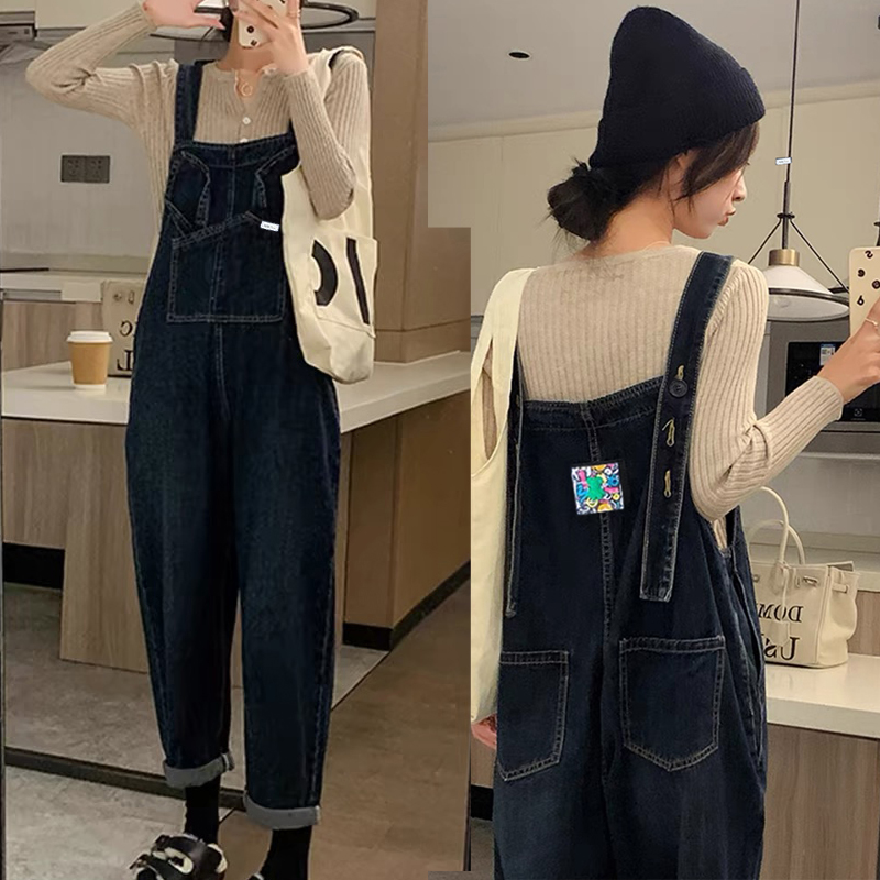 春夏薄款牛仔背带裤洋气时尚洋气兔子耳朵减龄大码休闲直筒裤休闲