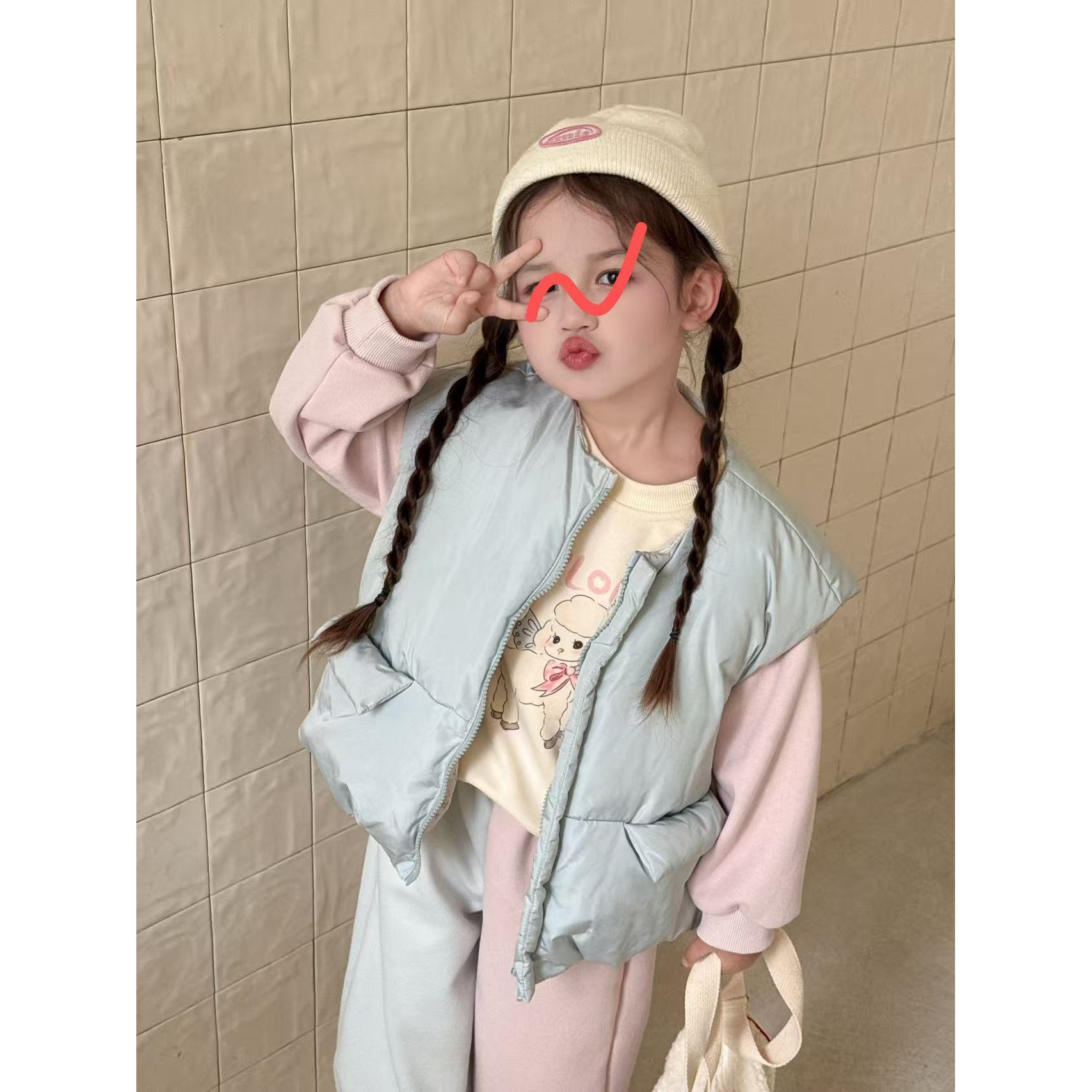 797-蓝色双面加厚碎花马甲