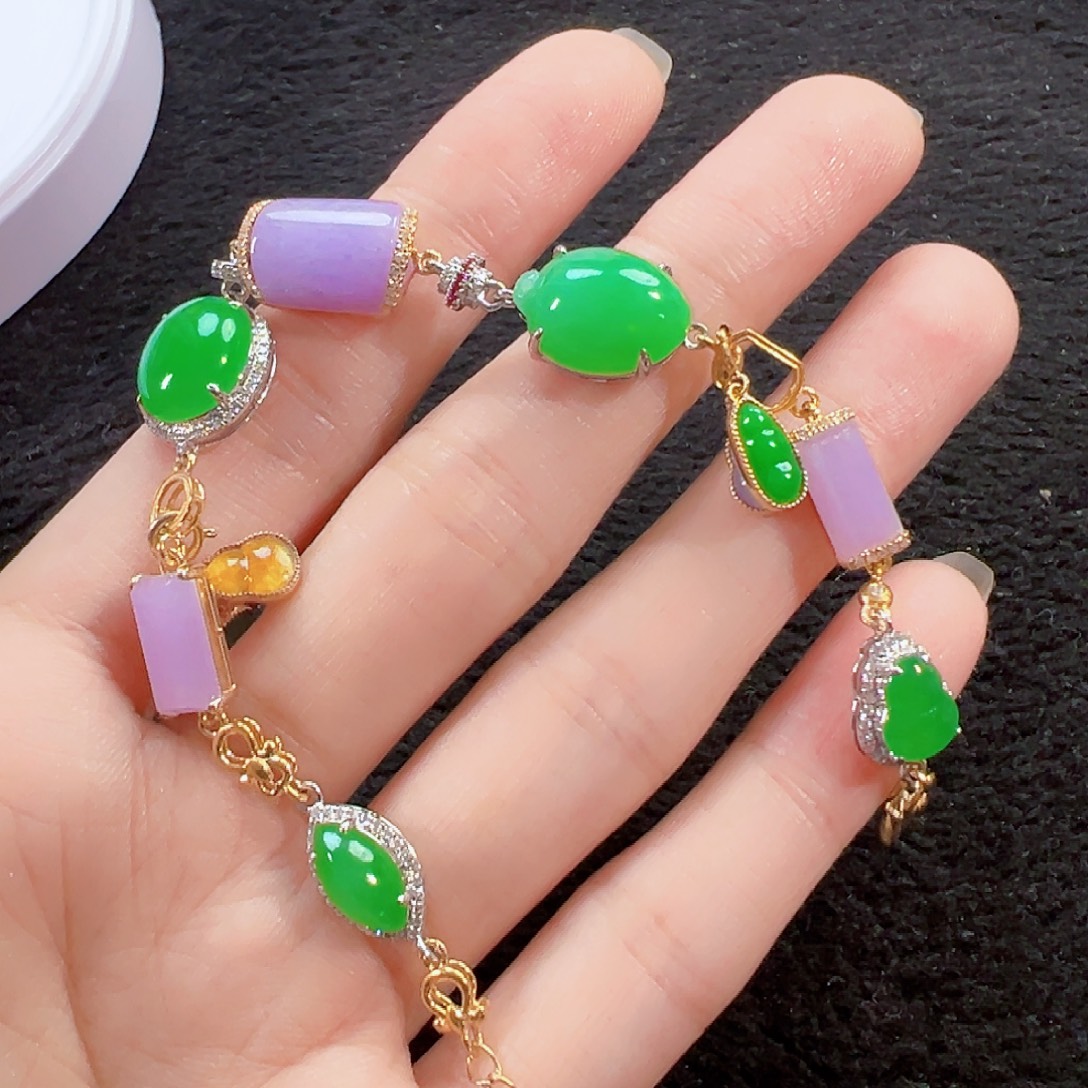 糖***糖翡翠18K金镶嵌手链签收后24小时鉴赏期