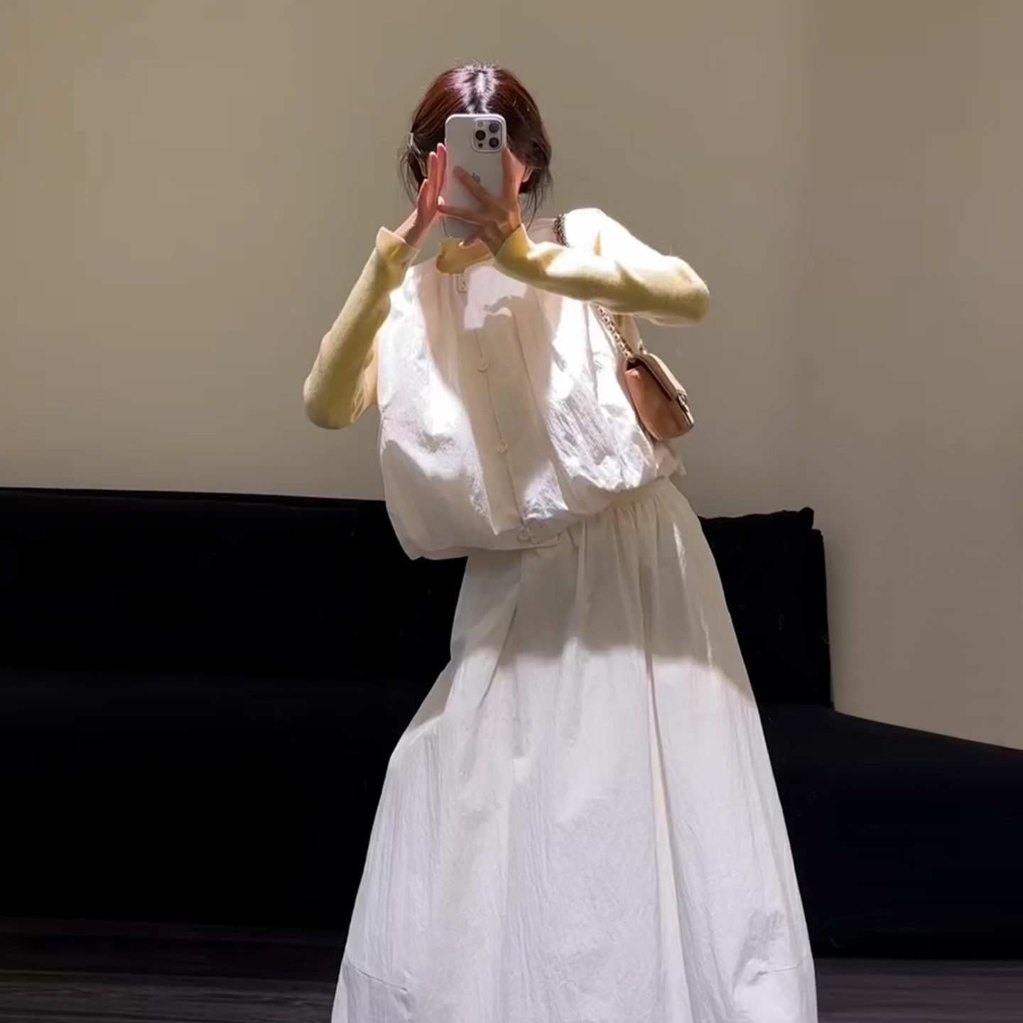 【现货+运补】早秋季白色连衣裙子女秋冬韩系穿搭套装长裙8855