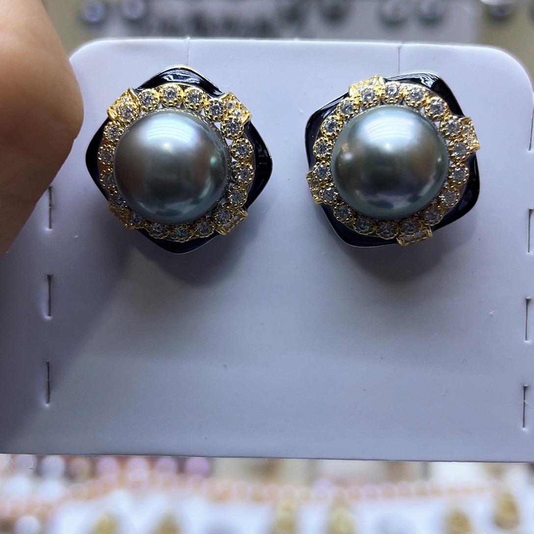 海水珍珠耳饰银S925镶嵌