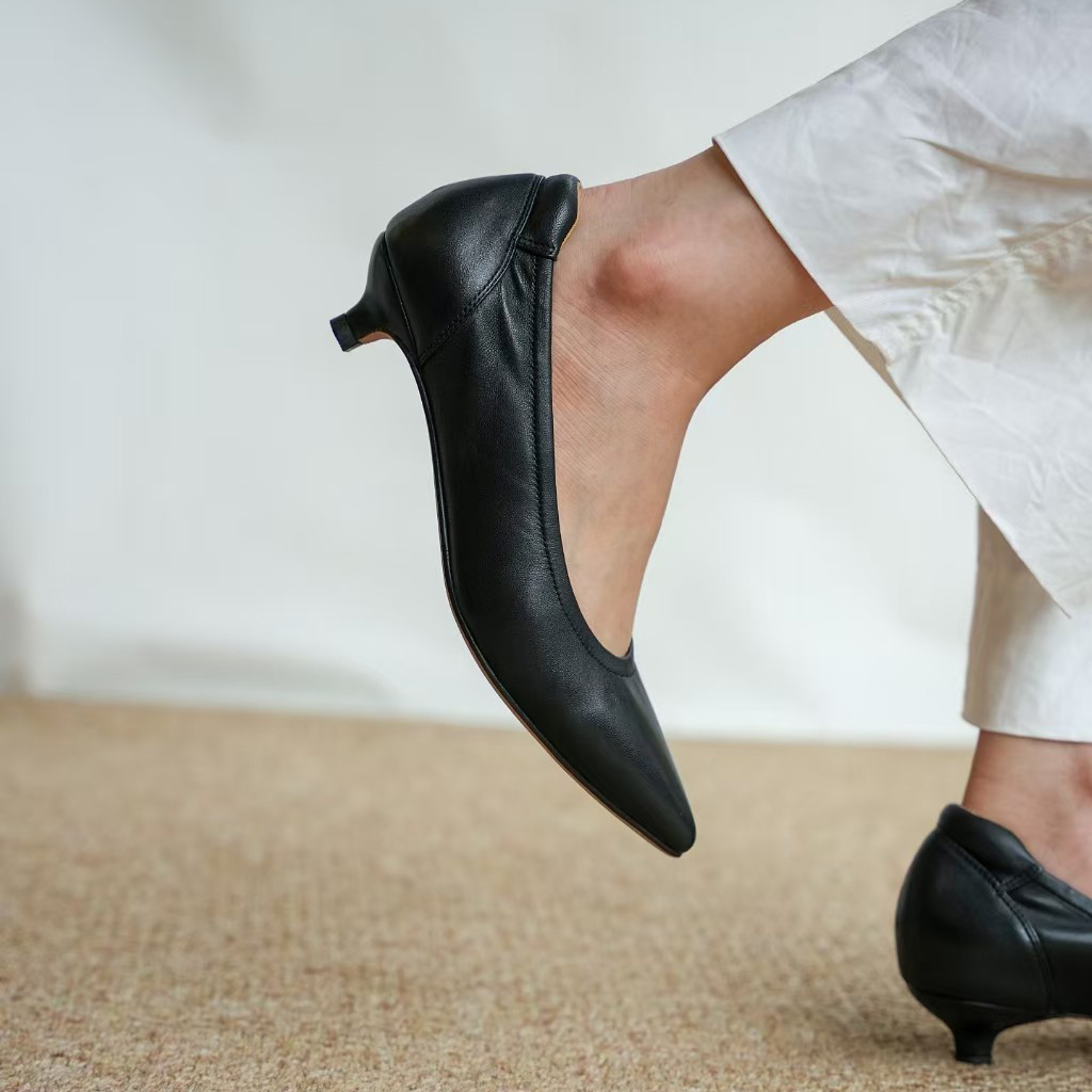 壹家shoes301502羊皮/羊绒小枕头尖头单鞋小猫跟3cm防磨脚防掉跟