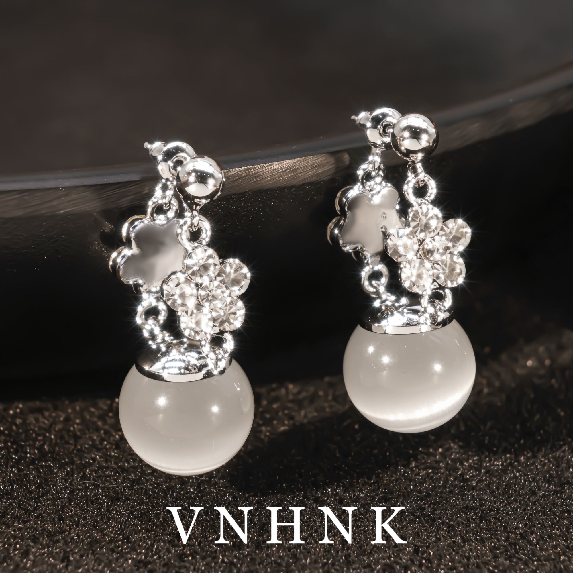 铜合金合成锆石耳饰 美可儿  H579   银色（14mm）小众气质耳环