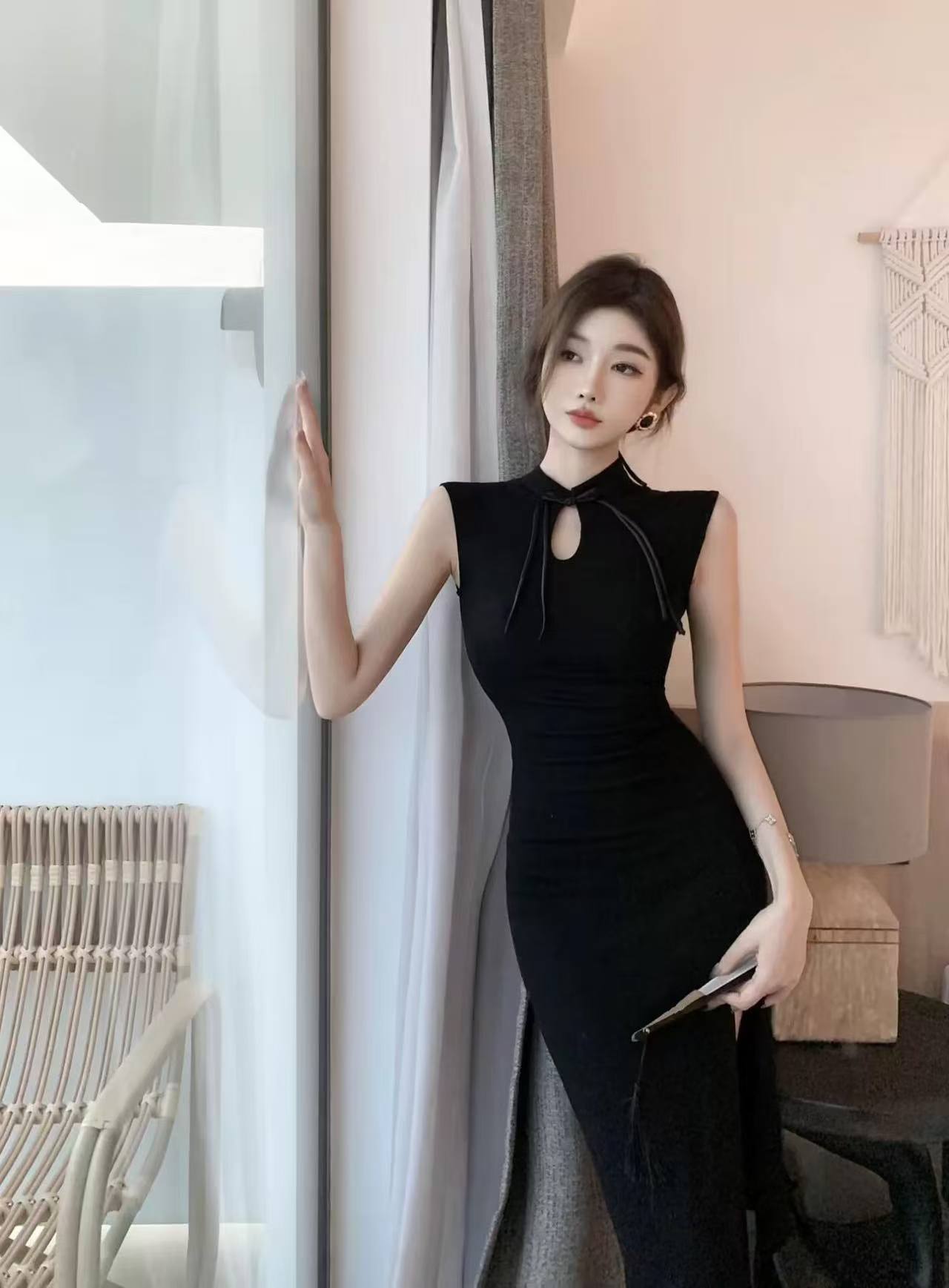 557新中式国风改良旗袍连衣裙女2025夏季复古长裙包臀裙镂空裙子