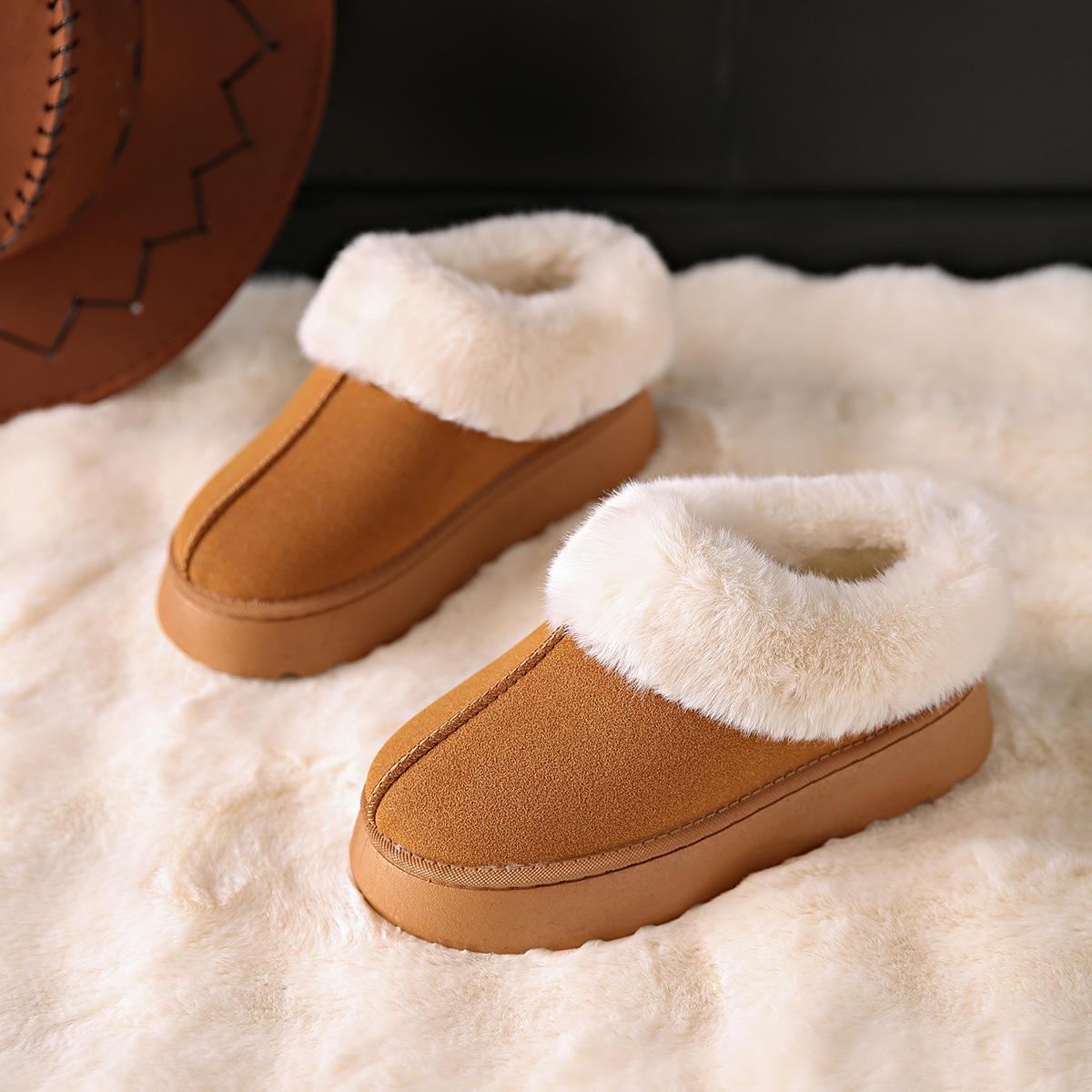 2024冬季新款毛毛包头拖鞋女外穿厚底雪地靴加绒加厚保暖爆款棉鞋