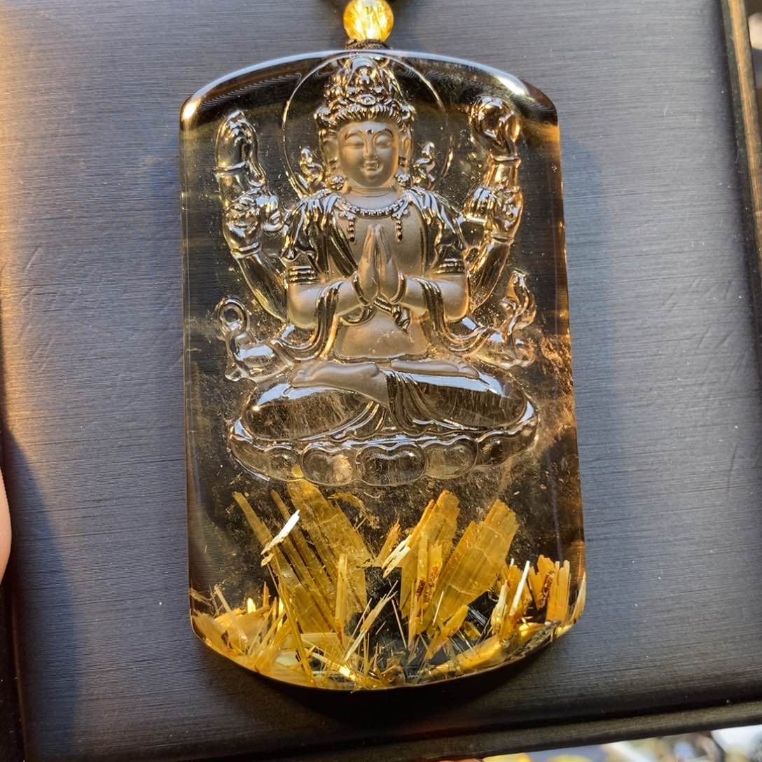 水晶颈饰未镶嵌天然钛晶千手观音吊坠