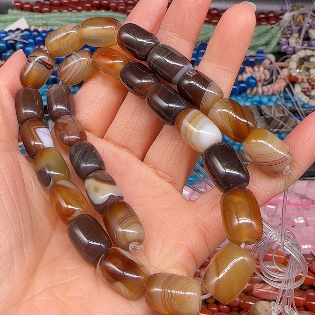 玛瑙/玉髓合金珠宝半成品缠丝糖玛瑙10-14mm一条