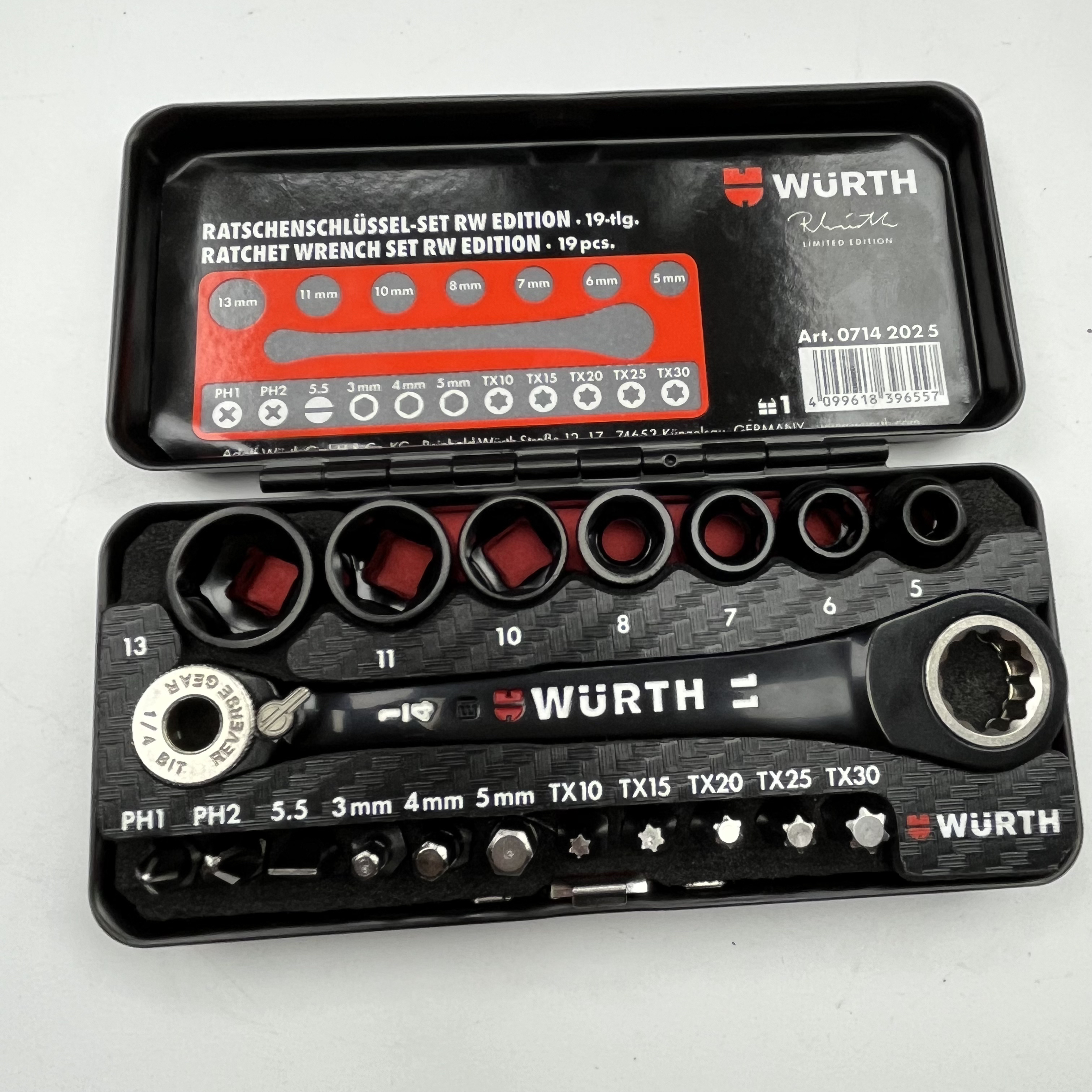 伍尔特签名版19件1/4棘轮扳手套筒组套套筒扳手套装