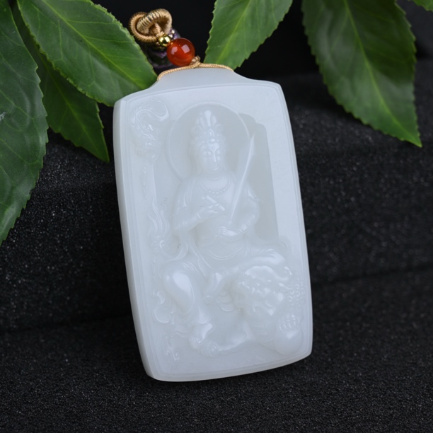 (生肖兔)天然和田玉俄料文殊菩萨挂件（WH3517）