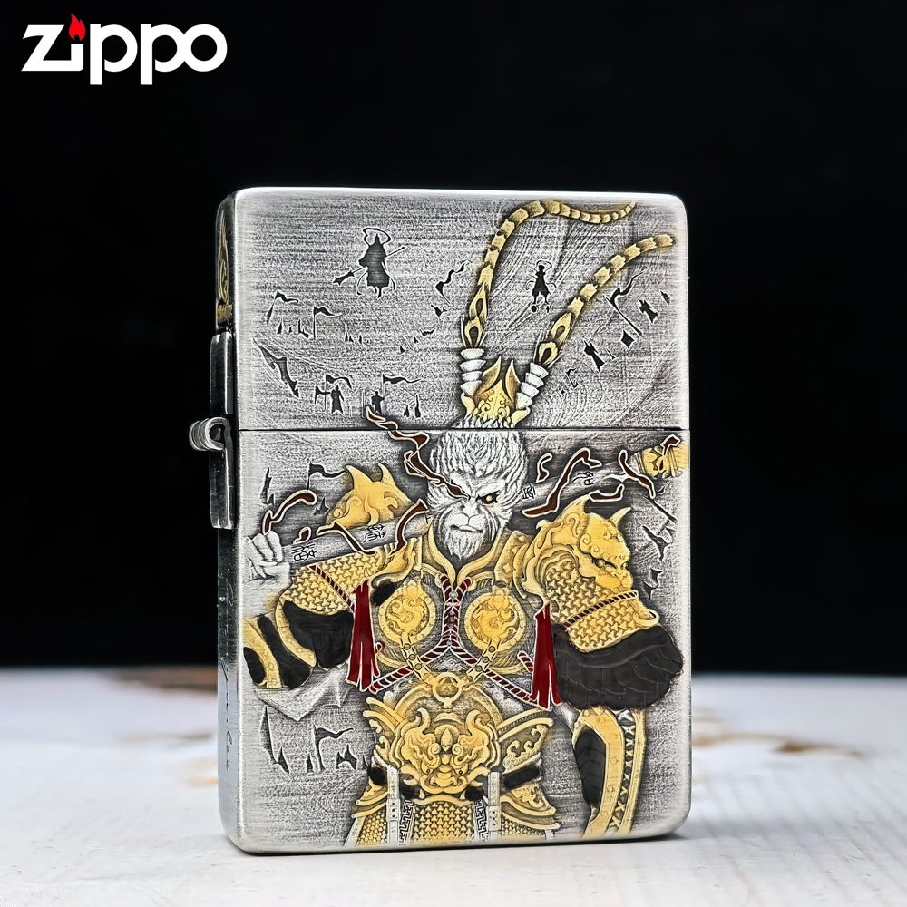 ZIPPO之宝打火机正品千语【大闹天宫】1935.25熏银鎏金齐天大圣防风
