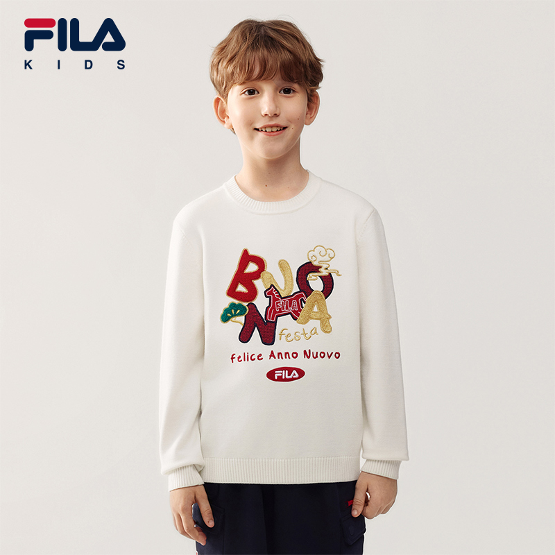 【新年毛衣】FILA斐乐儿童秋冬新款大童时尚宽松圆领上衣K12B614405