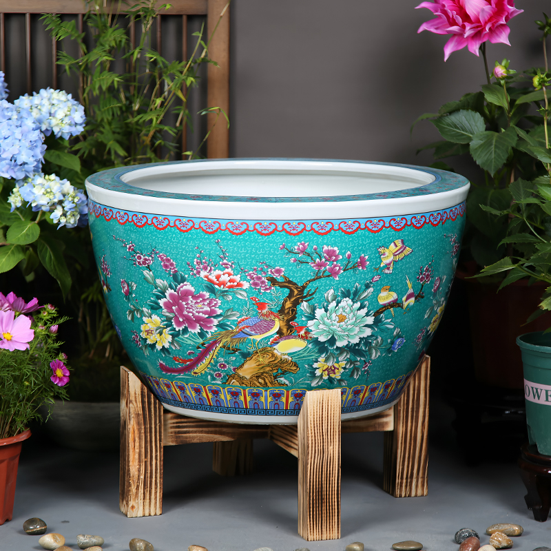 大型落地鱼缸景德镇陶瓷缸家用庭院荷花缸阳台屋檐接水缸仿古老式