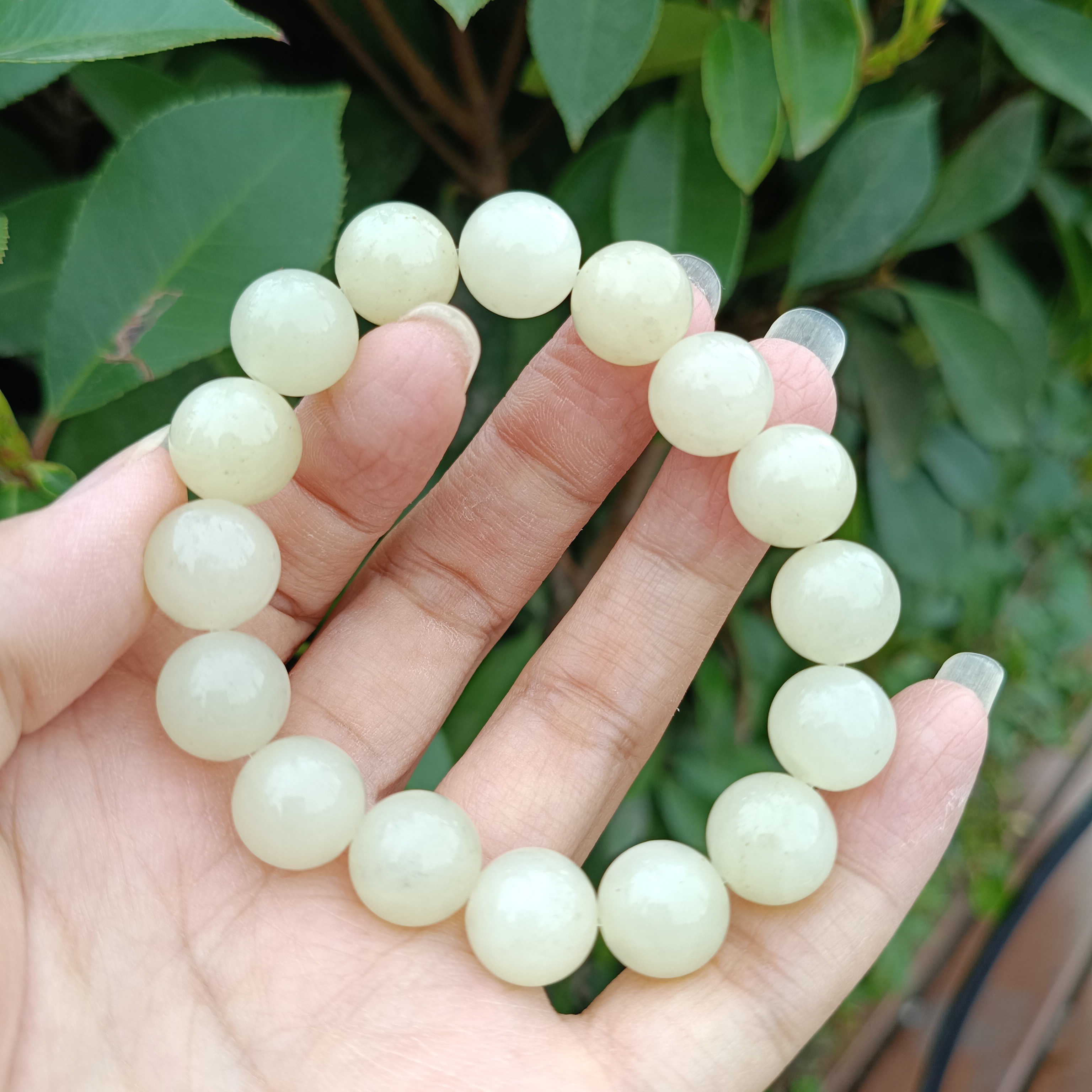 若羌黄口玉石手串冰黄口带糖色飘花卡12圆珠