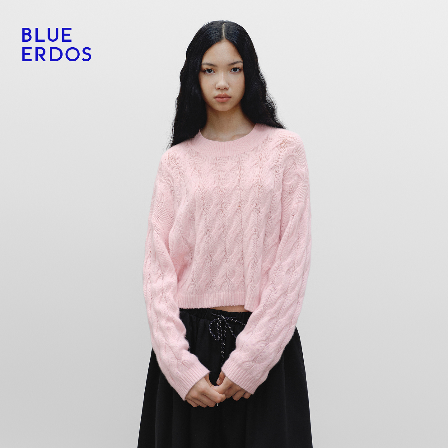 【空气羊绒】BLUE ERDOS 25秋冬立体绞花圆领山羊绒套衫女B2256A013