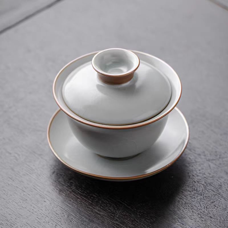 龙窑茶器  天青汝窑三才盖碗  838 