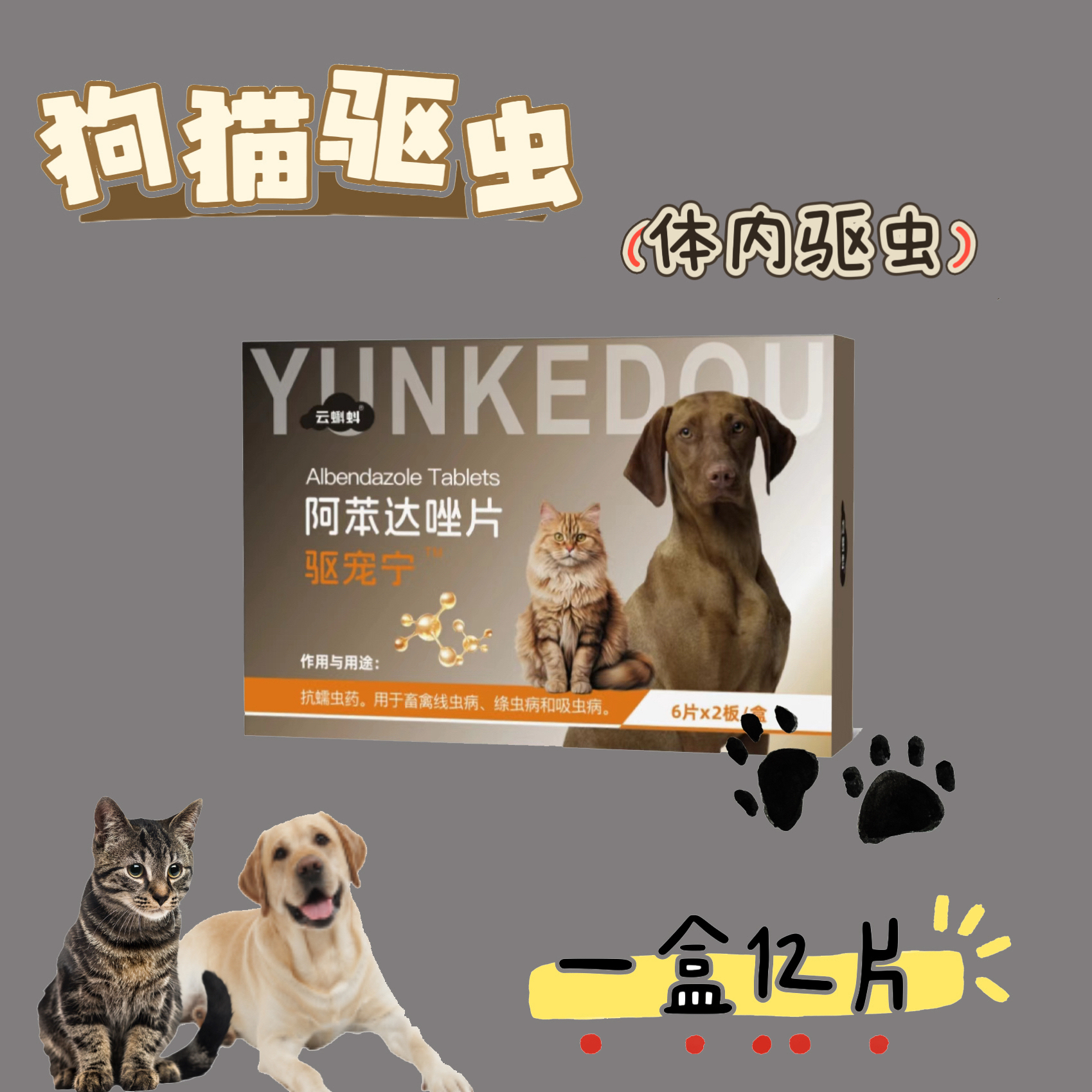 驱宠宁 宠物犬猫狗体内寄生虫狗猫的打虫药阿苯达唑片