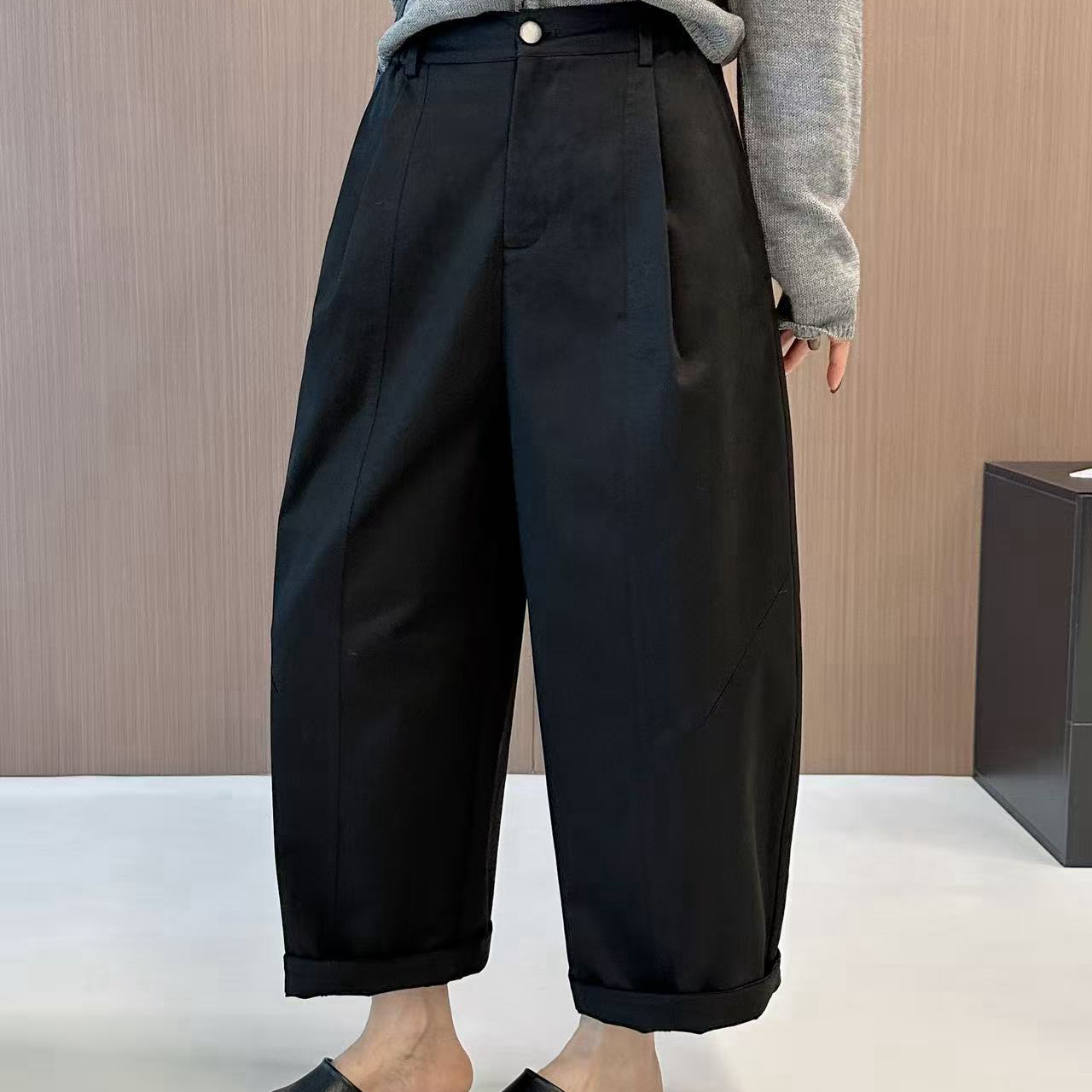 一粒扣气球西装阔腿裤女欧洲站2025早秋新款欧货女装九分休闲裤潮