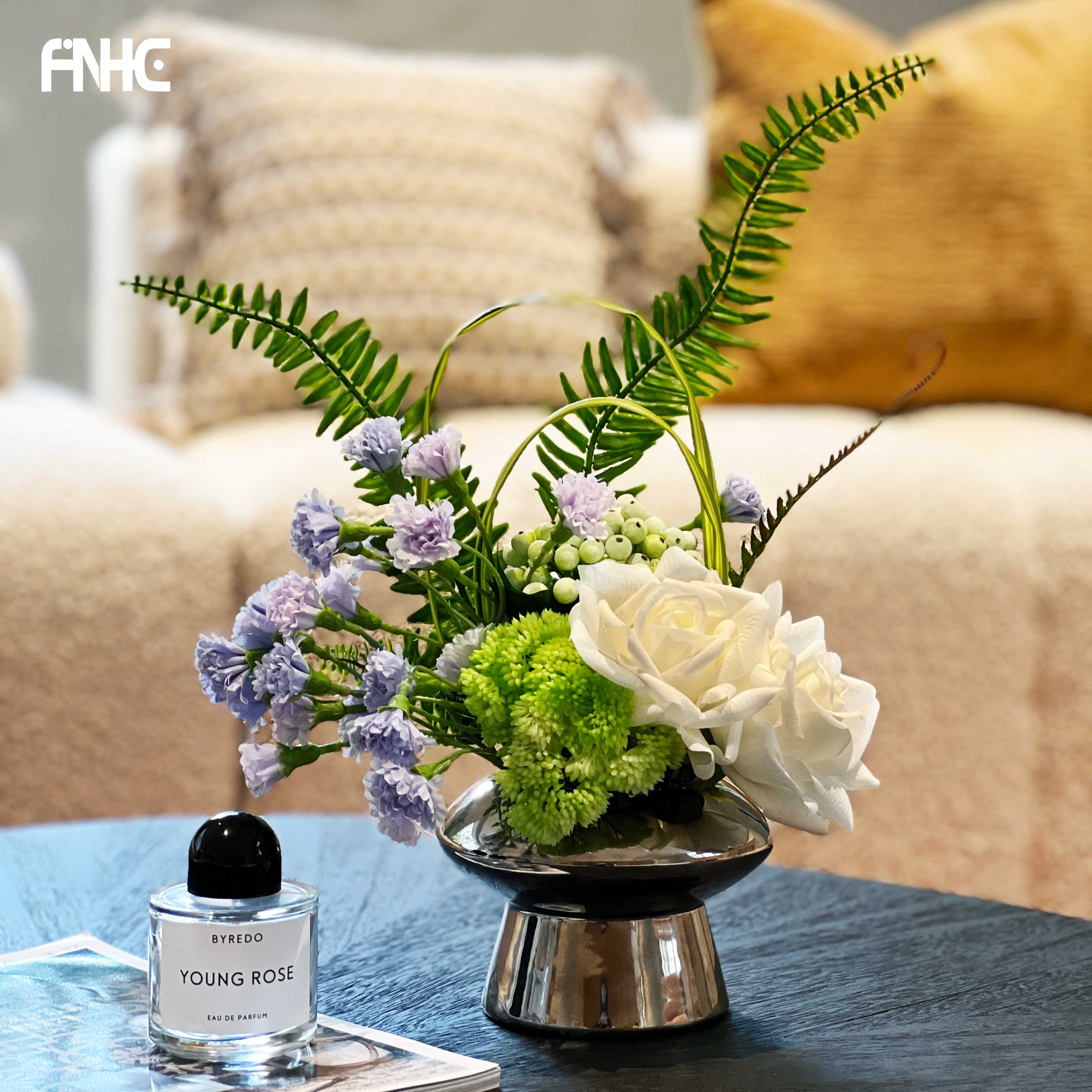 现代简约仿真花艺插花茶几餐厅售楼部样板间桌面轻奢镀金花器摆件