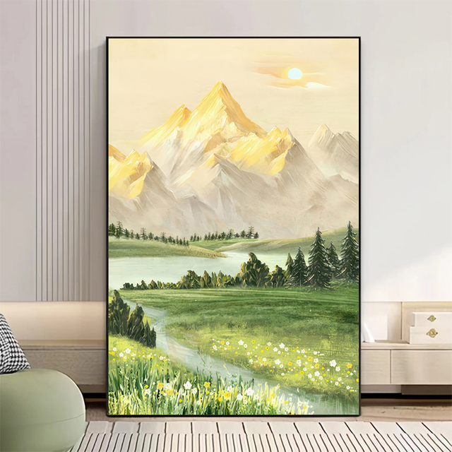 日照金山客厅沙发背景墙装饰画山水风景挂画入户玄关走廊过道壁画