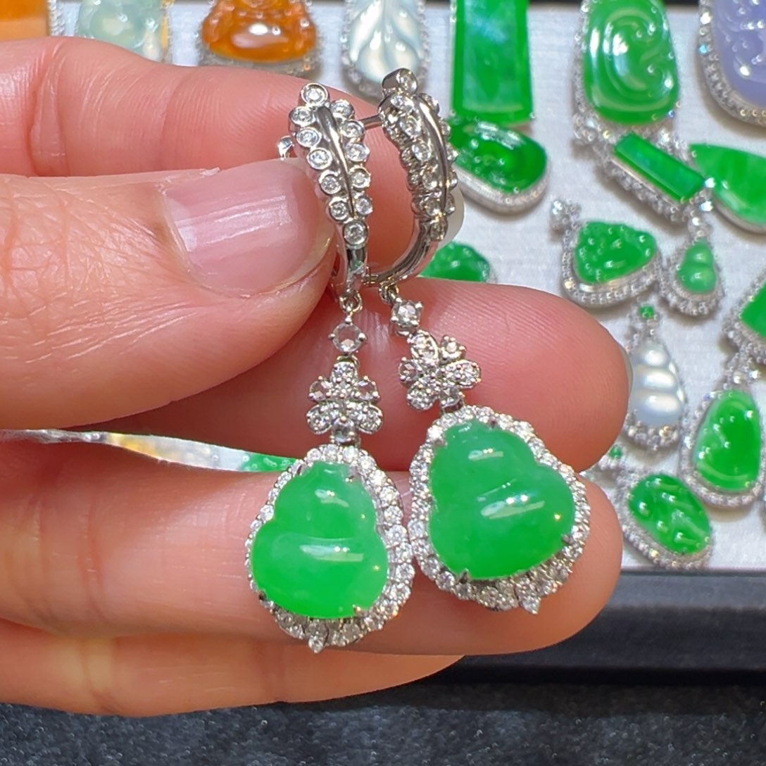 翡翠耳饰18K金镶嵌收货48小时鉴赏期