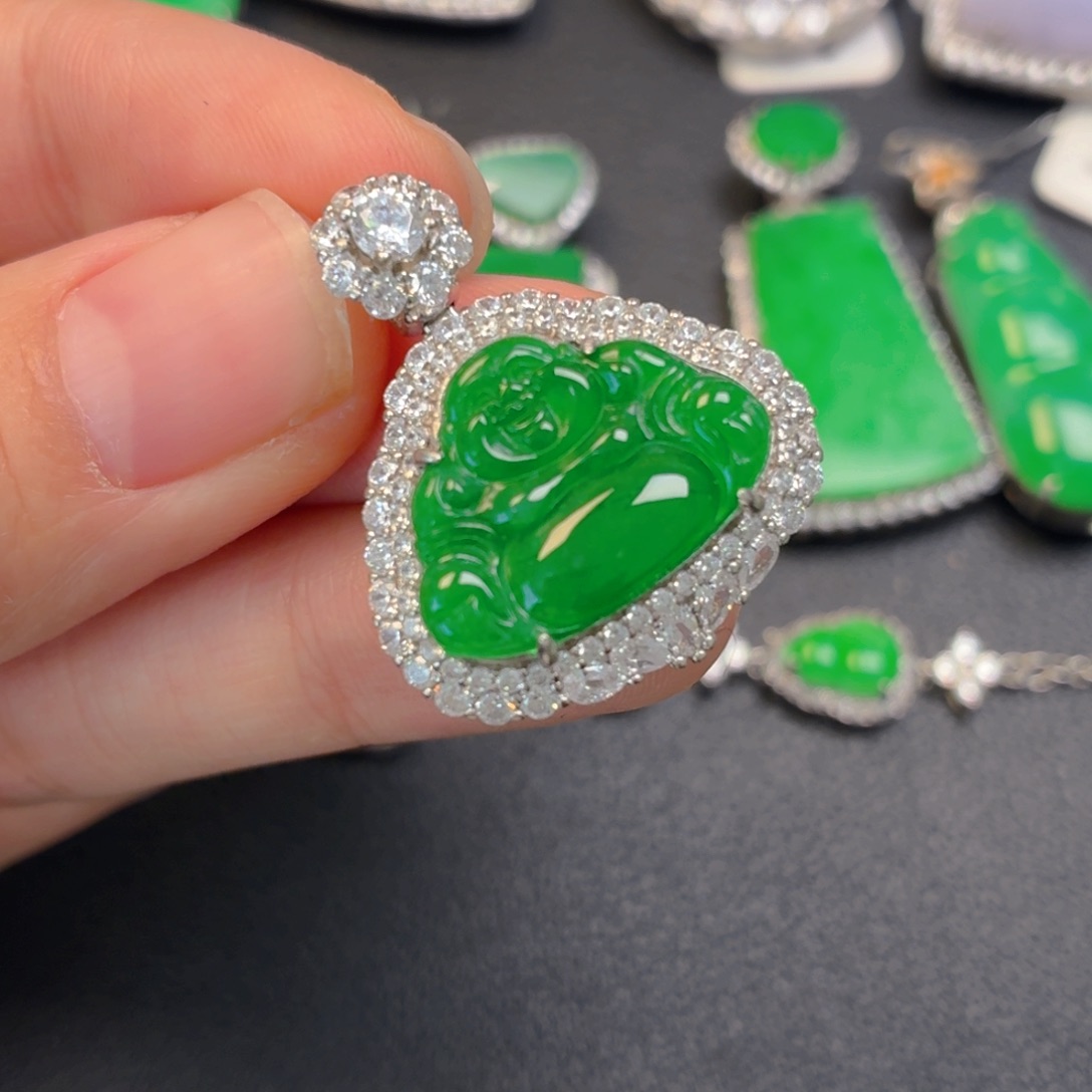 翡翠银S925镶嵌吊坠(不含链)