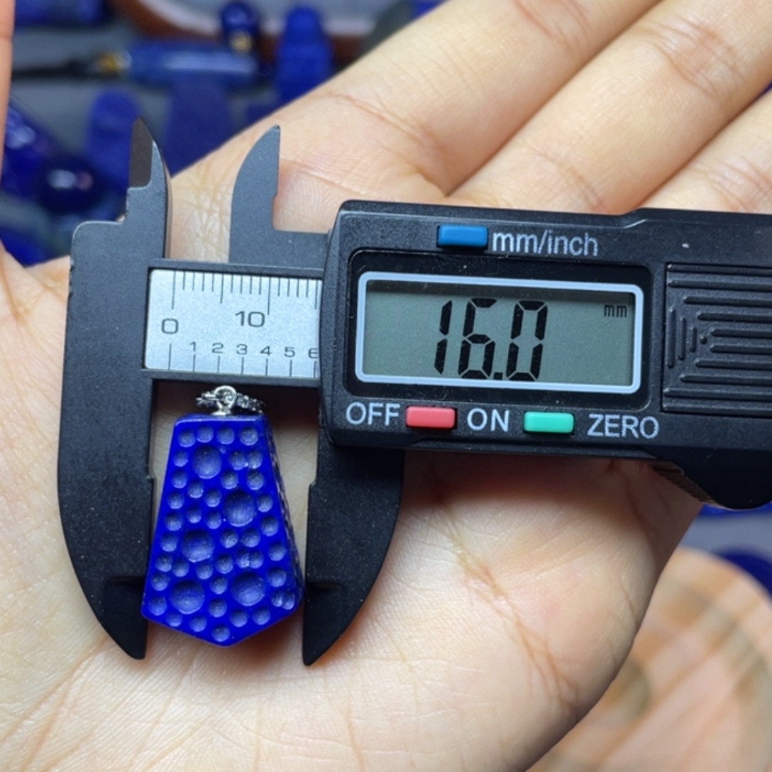 L***-青金石银S925镶嵌16×23mm厚9mm陨石坑吊坠