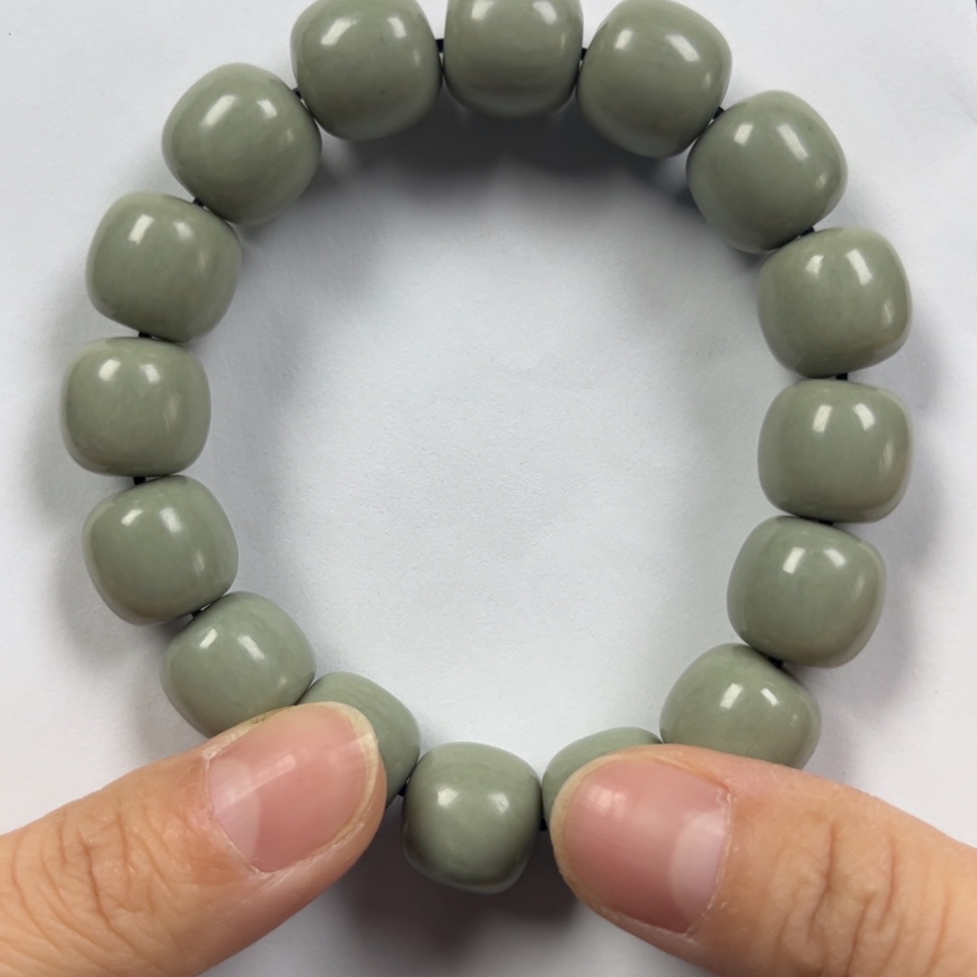 和田玉手链未镶嵌卡14老形珠