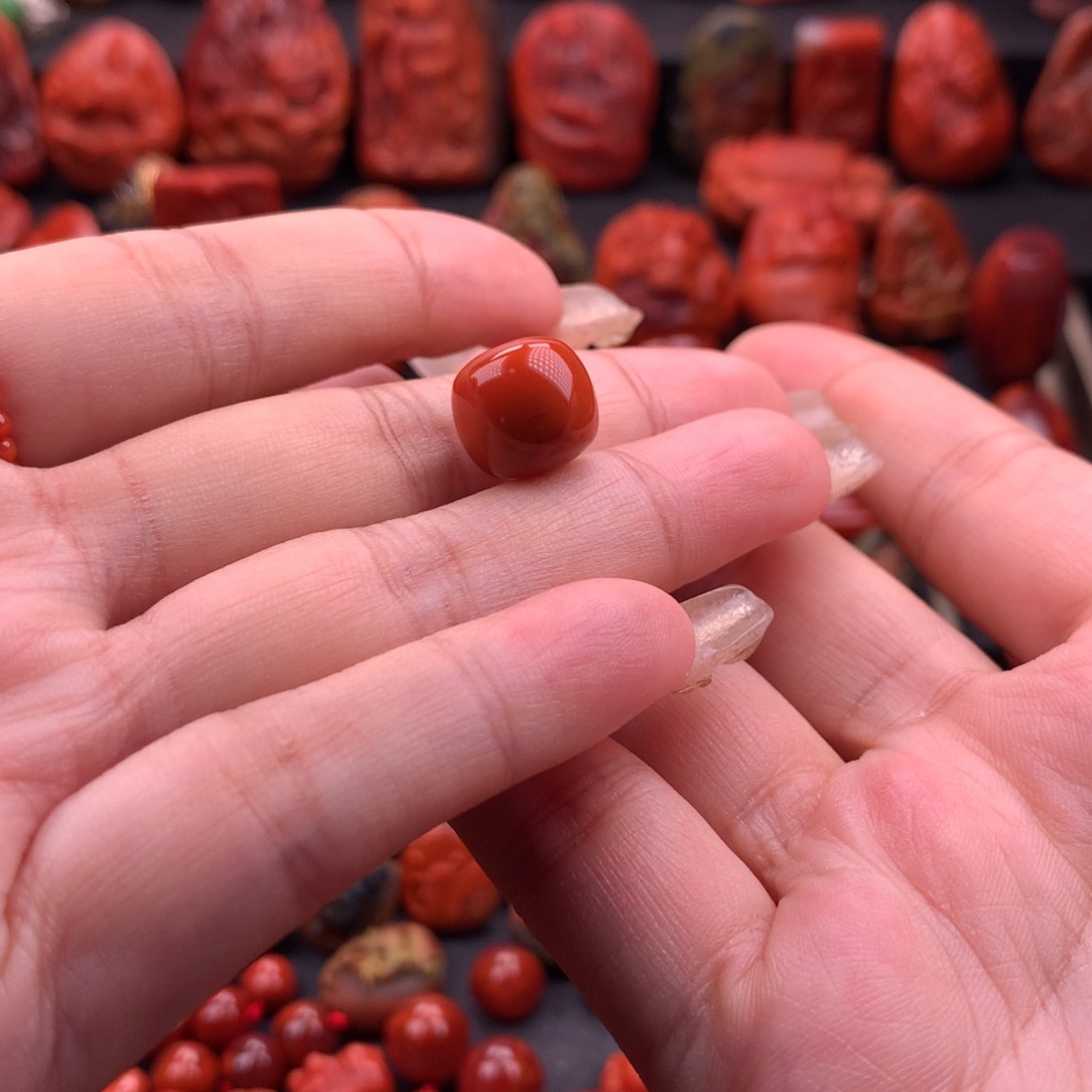 南红玛瑙南红川料原矿柿子红老型单珠12mm未镶嵌