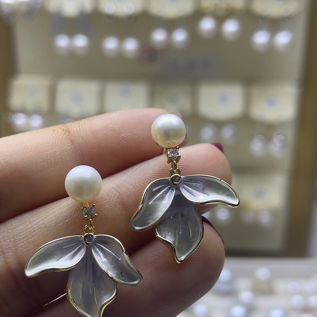 淡水珍珠耳饰银S925镶嵌