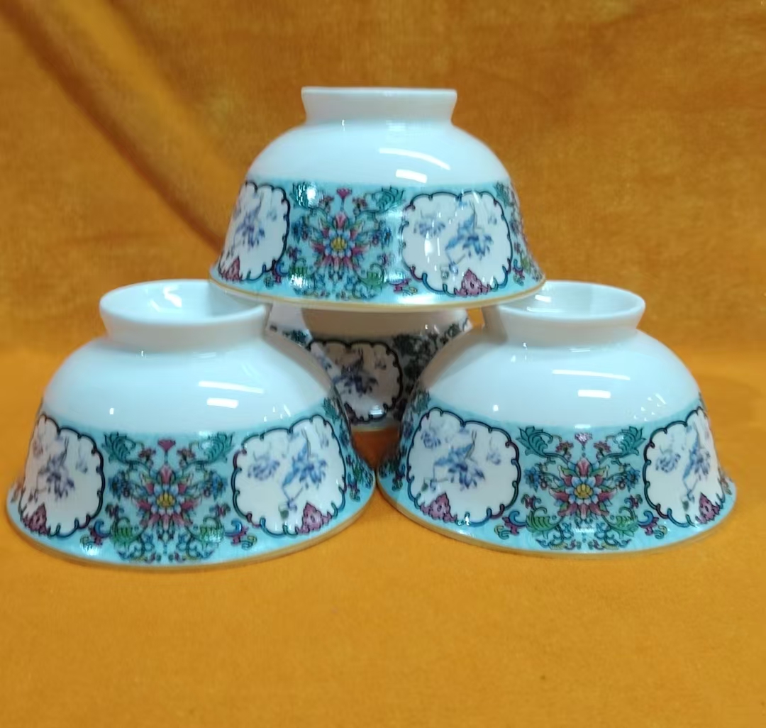 DF140景德镇陶瓷摆件四个珐琅碗