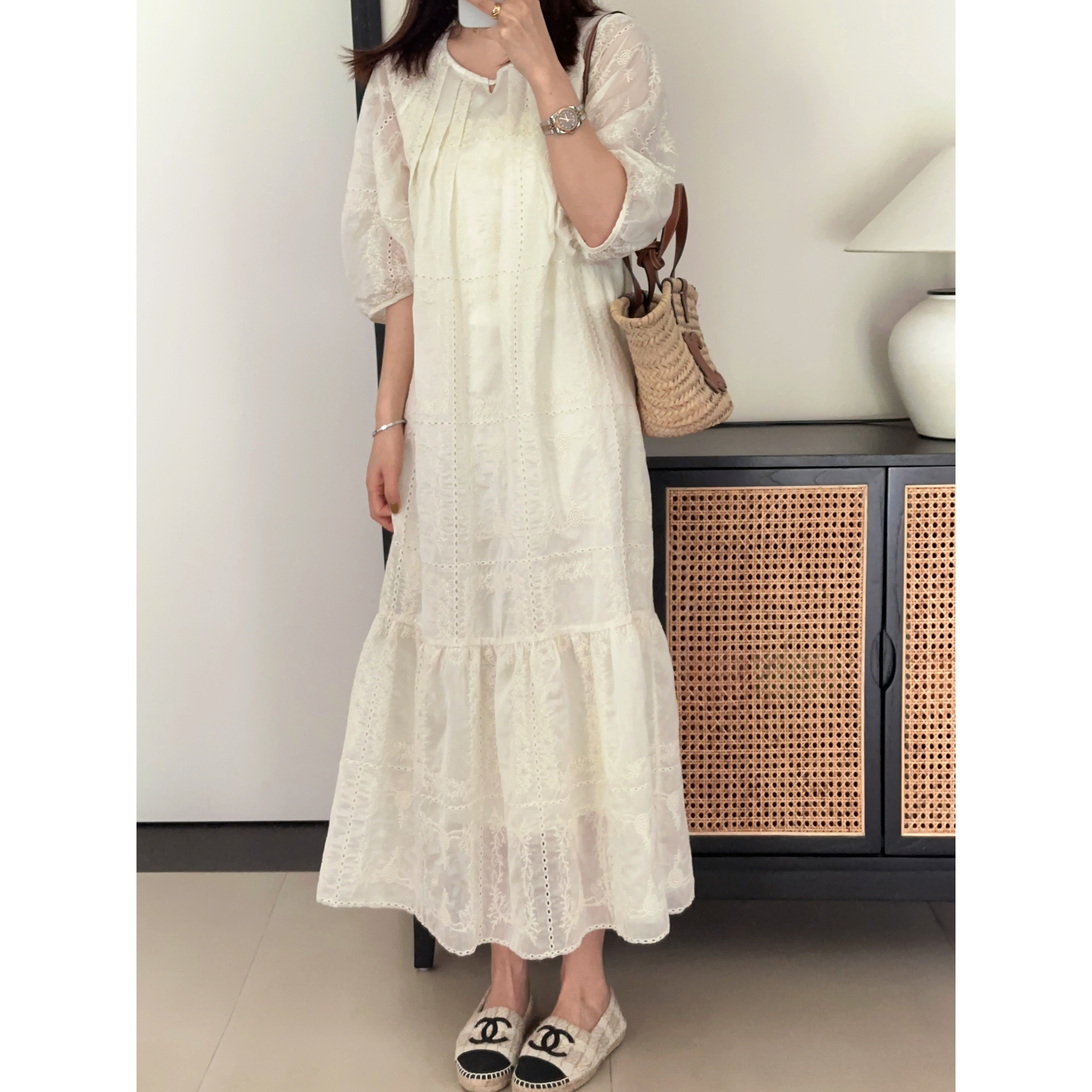 ［IAMMEIYA］-大骨架穿搭 信笺刺绣连衣裙635