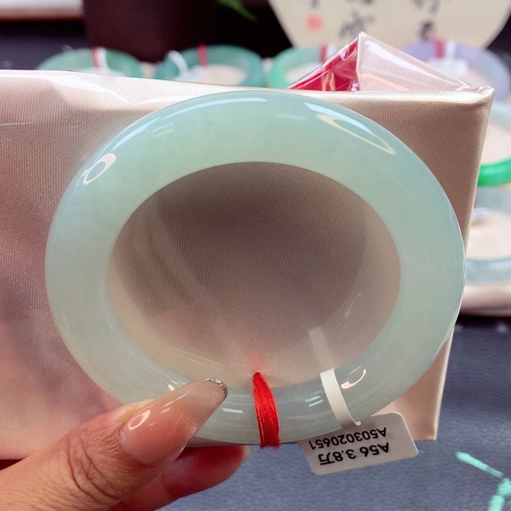 未镶嵌手镯翡翠56圆条冰胶细腻芙蓉底（1号）