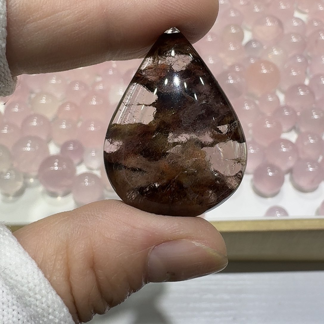 水晶珠宝半成品未镶嵌天然水晶火焰兔毛吊坠