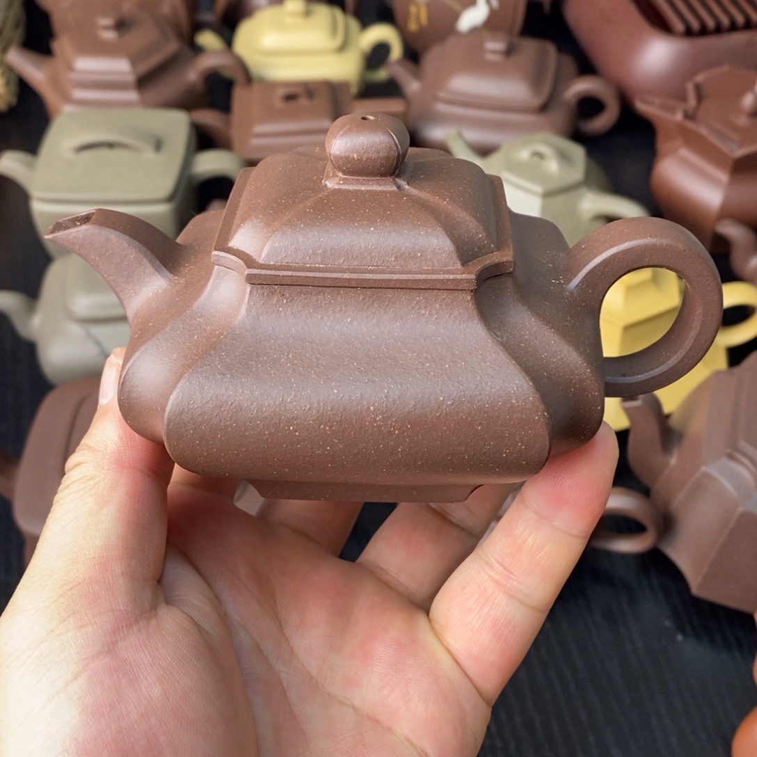 茶壶紫砂紫泥四方抽角虚扁220cc微瑕处理不退换