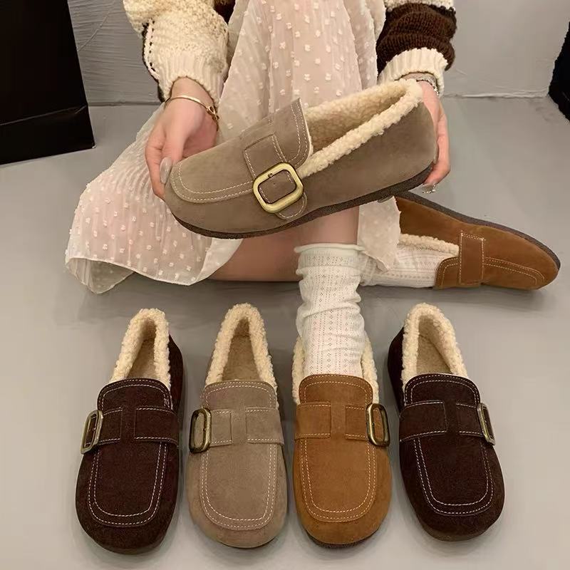 冬季圆头防磨厚款低跟胶粘豆豆鞋外穿平底秋冬女鞋Q102