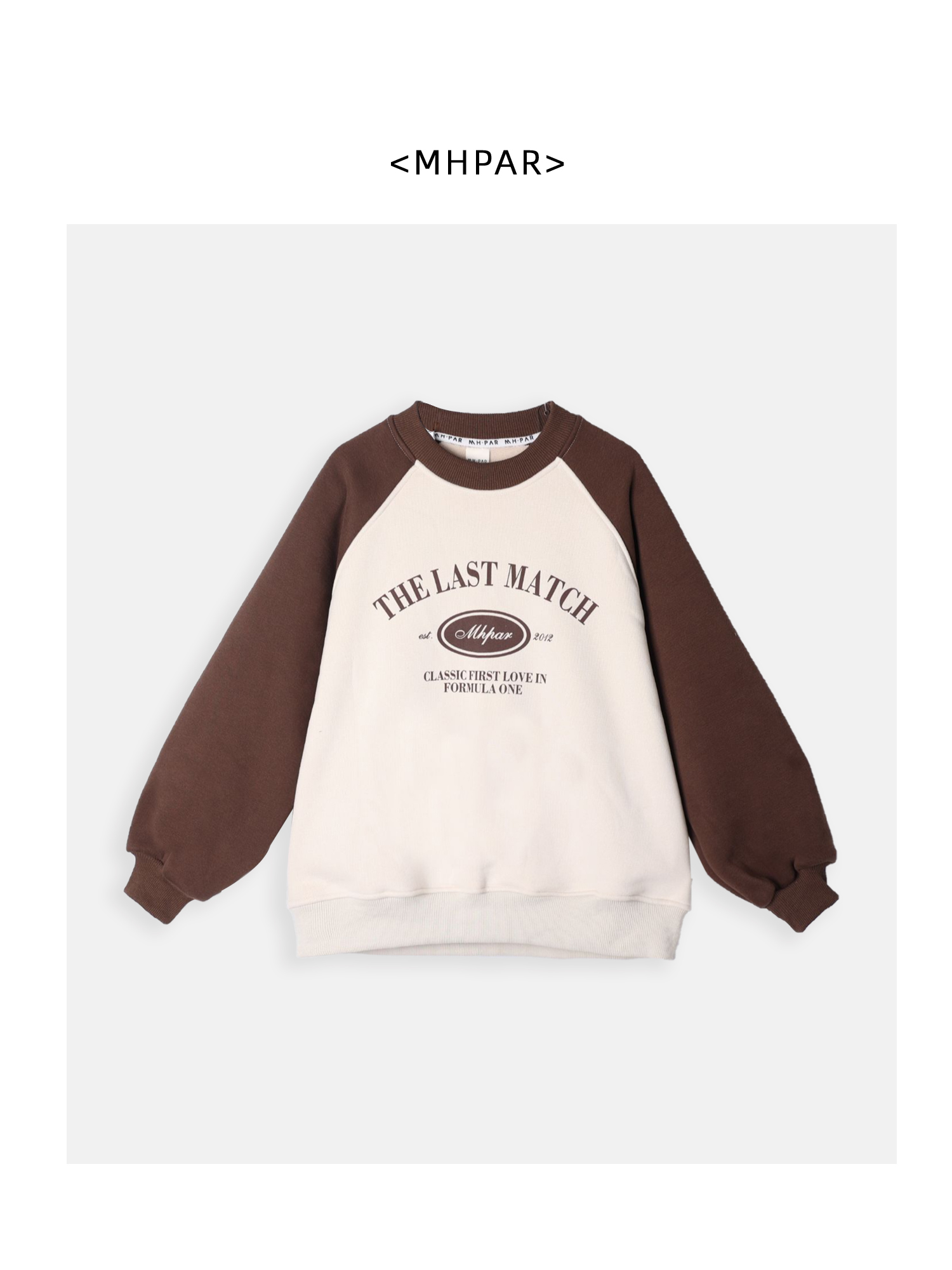 MHPAR<美式复古> 插肩袖超柔微磨毛加绒圆领杏咖色卫衣255117