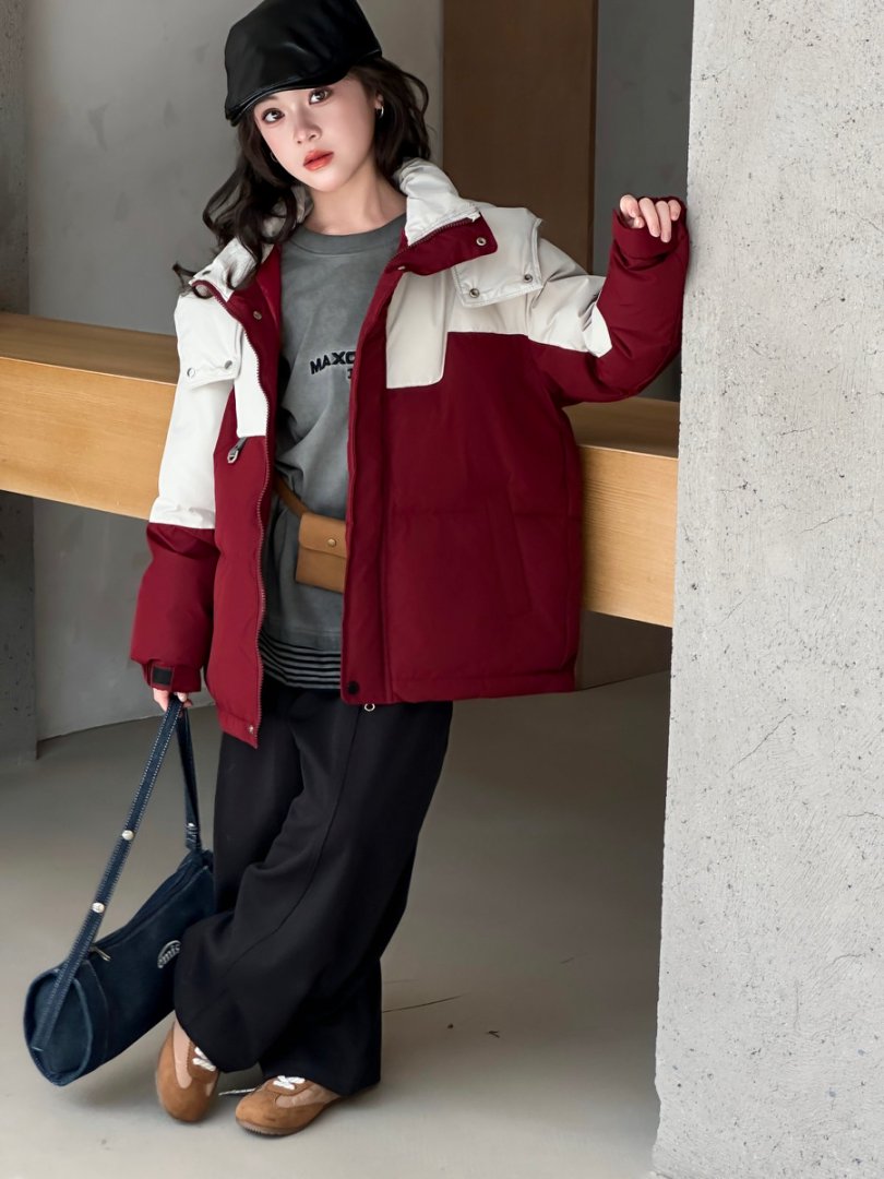 【YP】新款休闲风连帽面包服短款男女宝拉链拼色羽绒服809