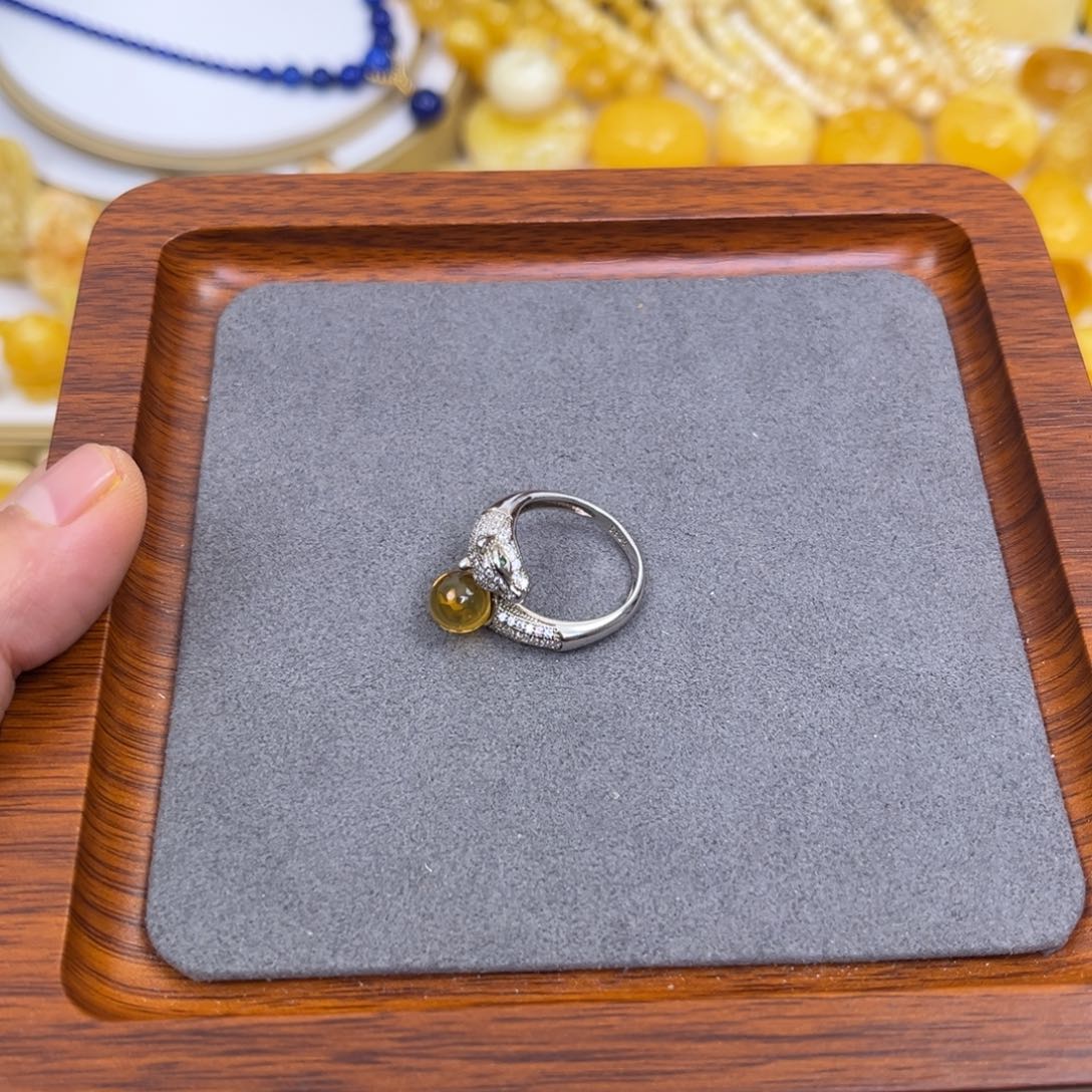 琥珀手链银S925镶嵌蓝珀戒指