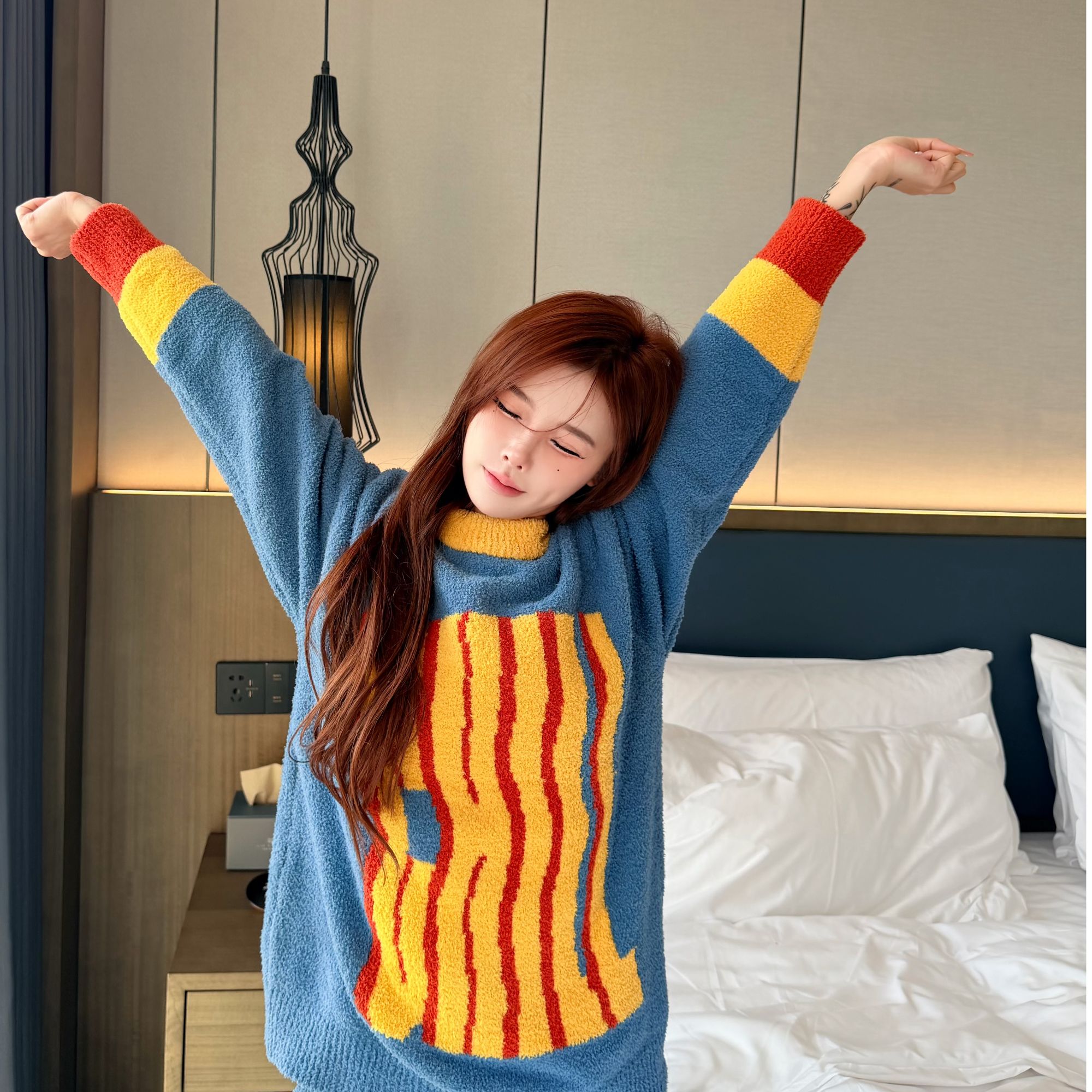 【黄色字母】女士半边绒家居服套装时尚慵懒风加厚