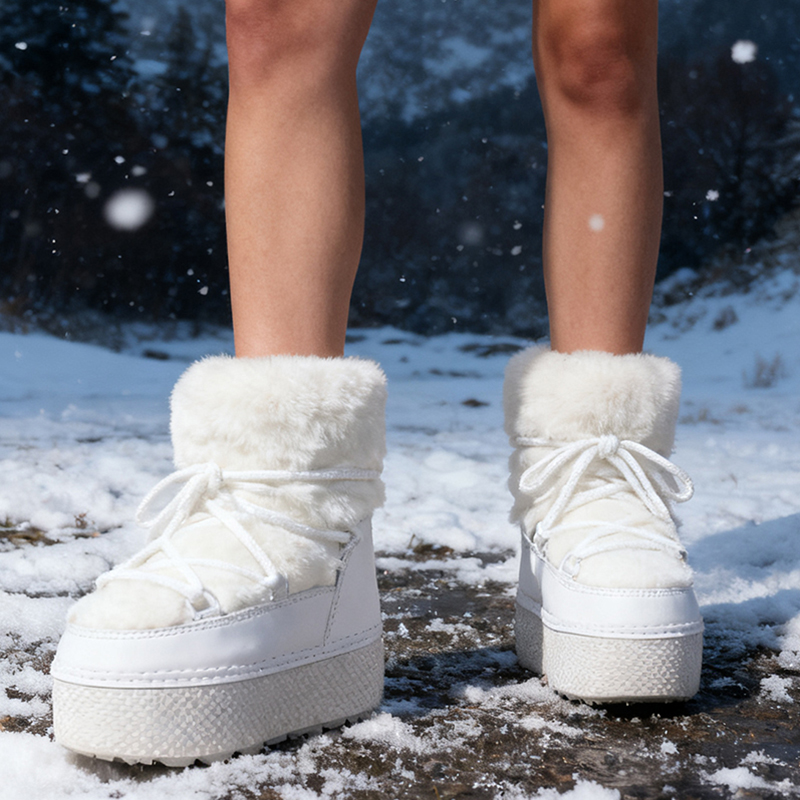 冬季新品短毛绒雪地靴女式保暖短靴毛毛短筒厚底太空靴防水底棉靴