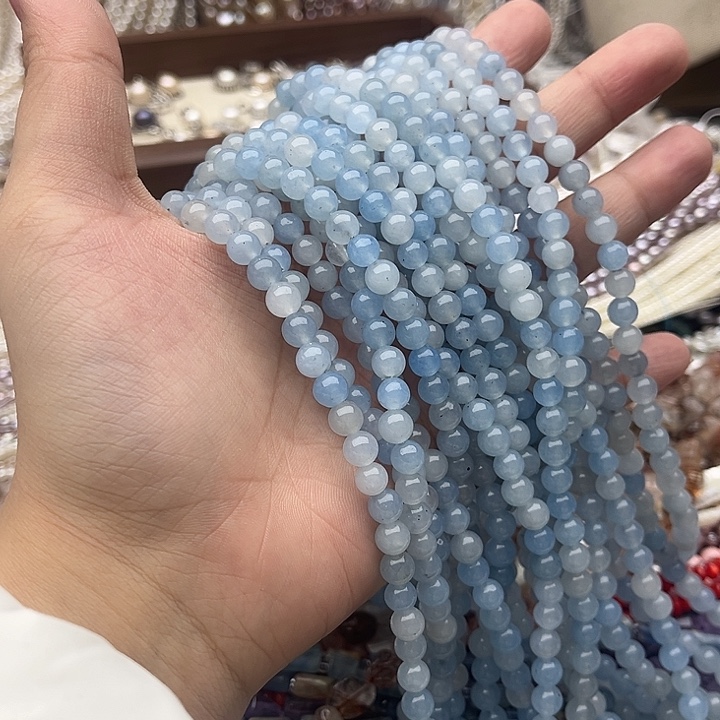 玛瑙/玉髓未镶嵌珠宝半成品2条6mm左右海蓝宝