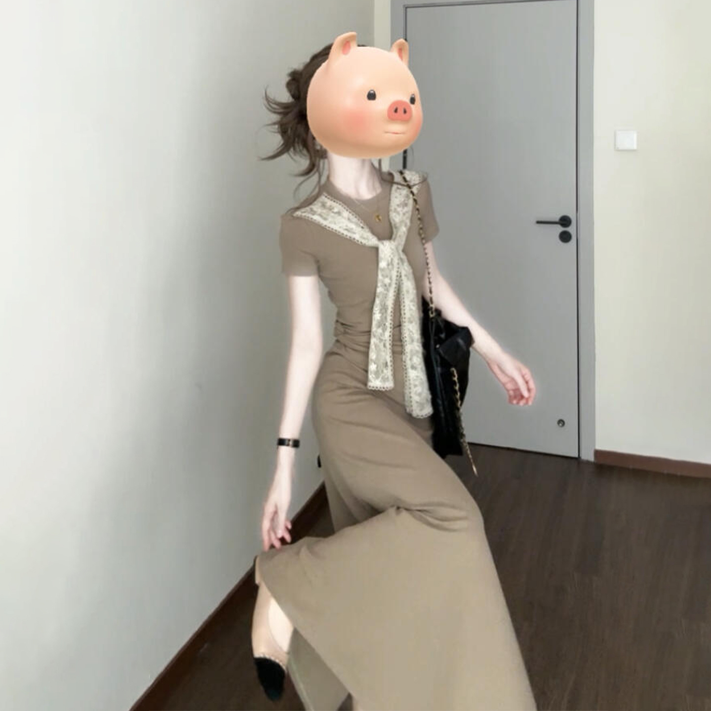 5925法式气质蕾丝短袖连衣裙子女夏2025新款高级感巨好看掐腰长裙