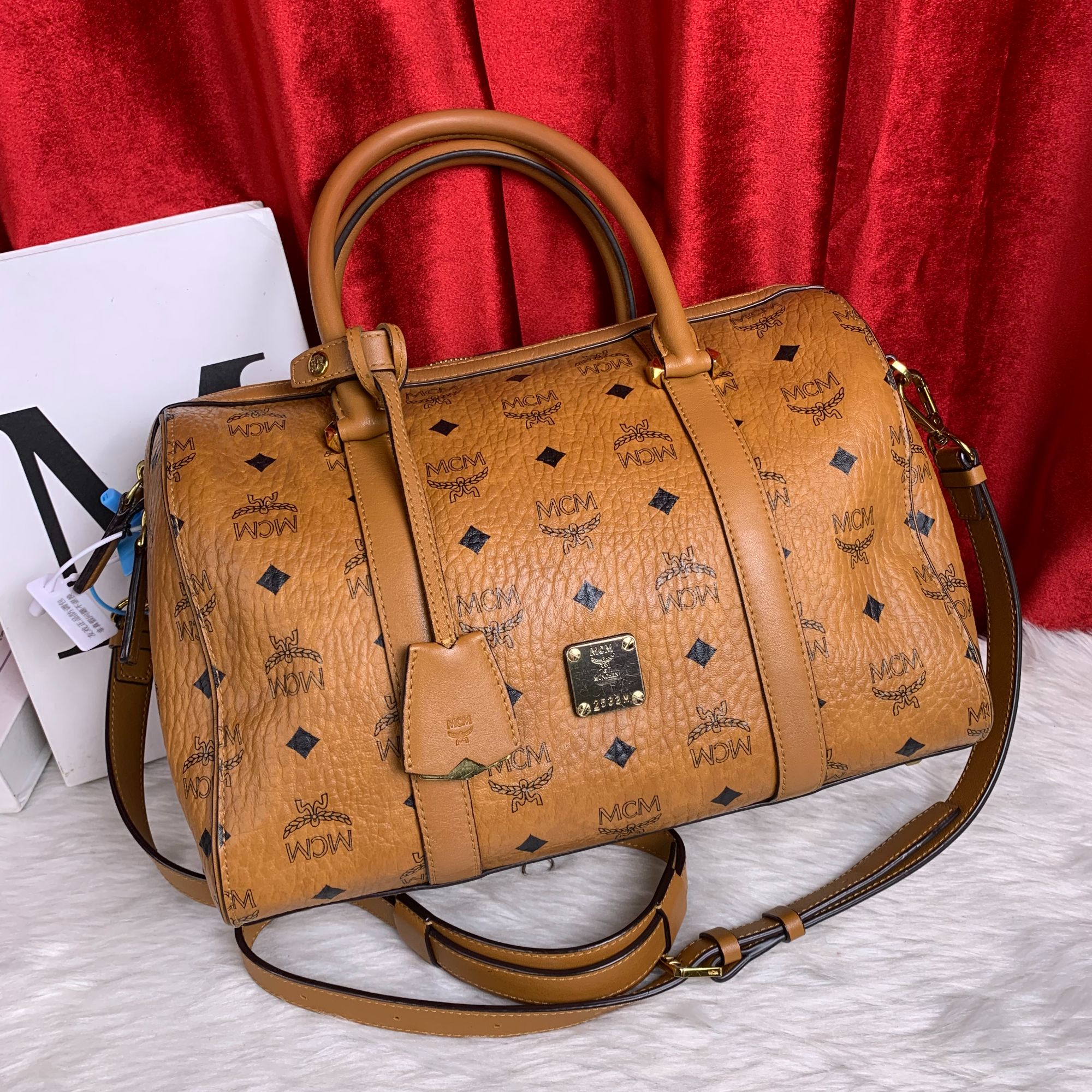 95新 MCM 干邑色波士顿包/WJ09905007/5007/瑕