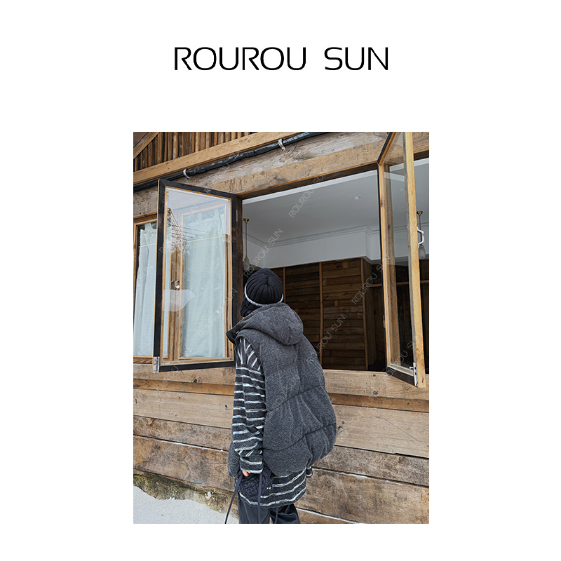 20709早秋款女装复古百搭宽松叠穿拉链连帽无袖棉衣马甲