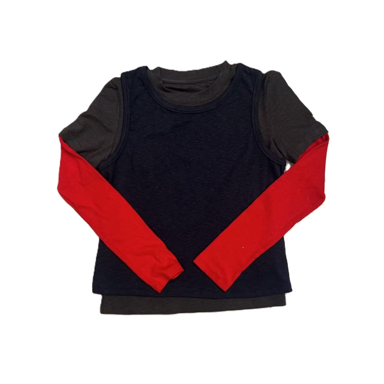 韩版新款圆领真两件拼接袖T恤时尚长袖