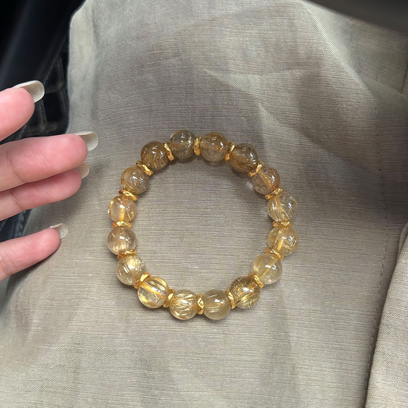 海上罗孚黄金财神盘缠金发.晶手链女新款999足金招财手串送女友