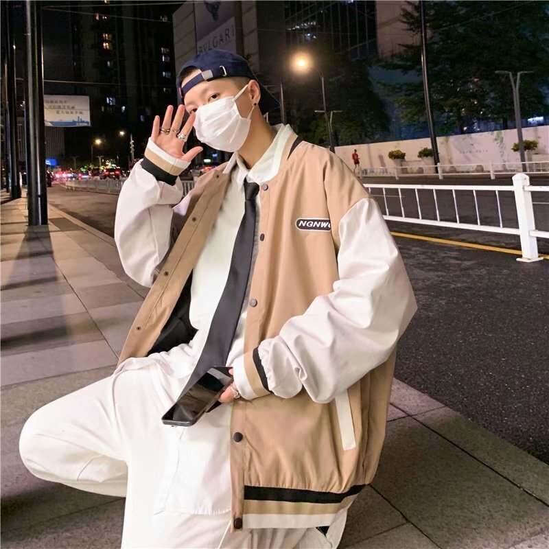 Y506拼色棒球服外套男ins潮牌潮流宽松痞帅运动休闲上衣夹克炸街