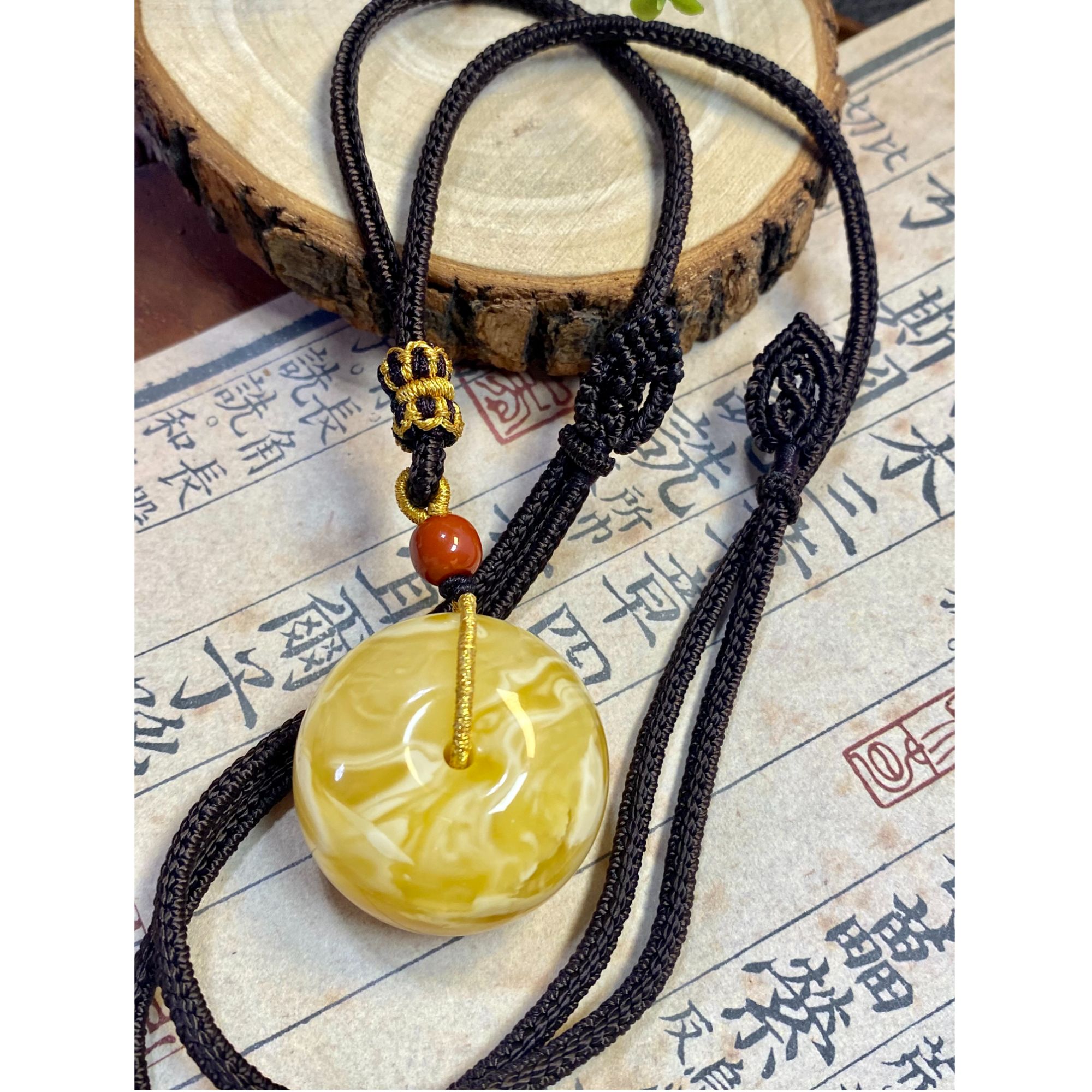 【山珊珠宝】裸重13-14g天然俄料蜜蜡琥珀平安扣吊坠（04010）